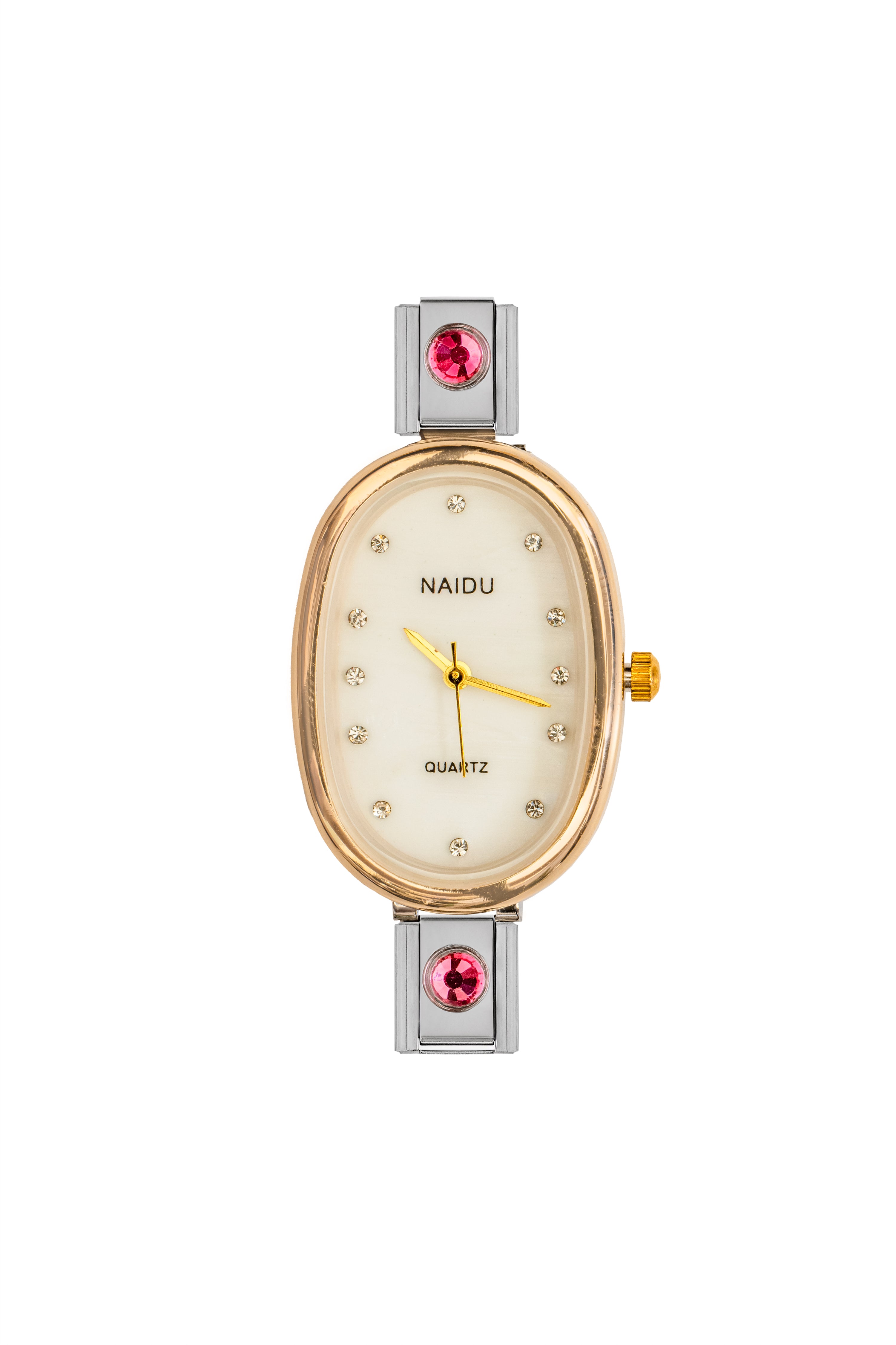 Gold Oval Pink Gem Watch Face