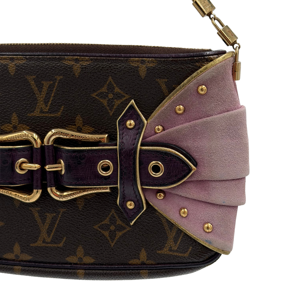 RARE Louis Vuitton Limited Edition Les Extraordinaires Monogram Suede & Ostrich Pochette Bag