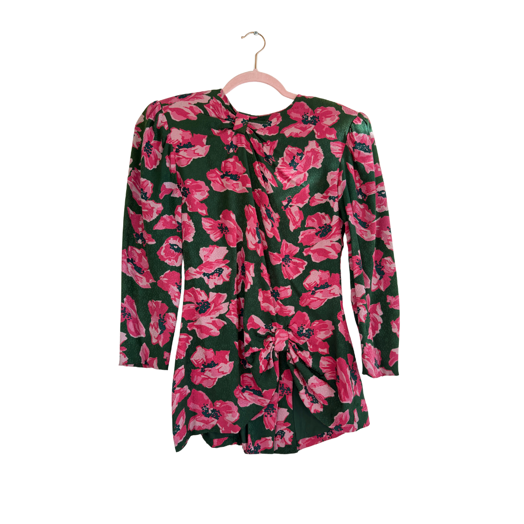 Green Pink Flower Silk Top