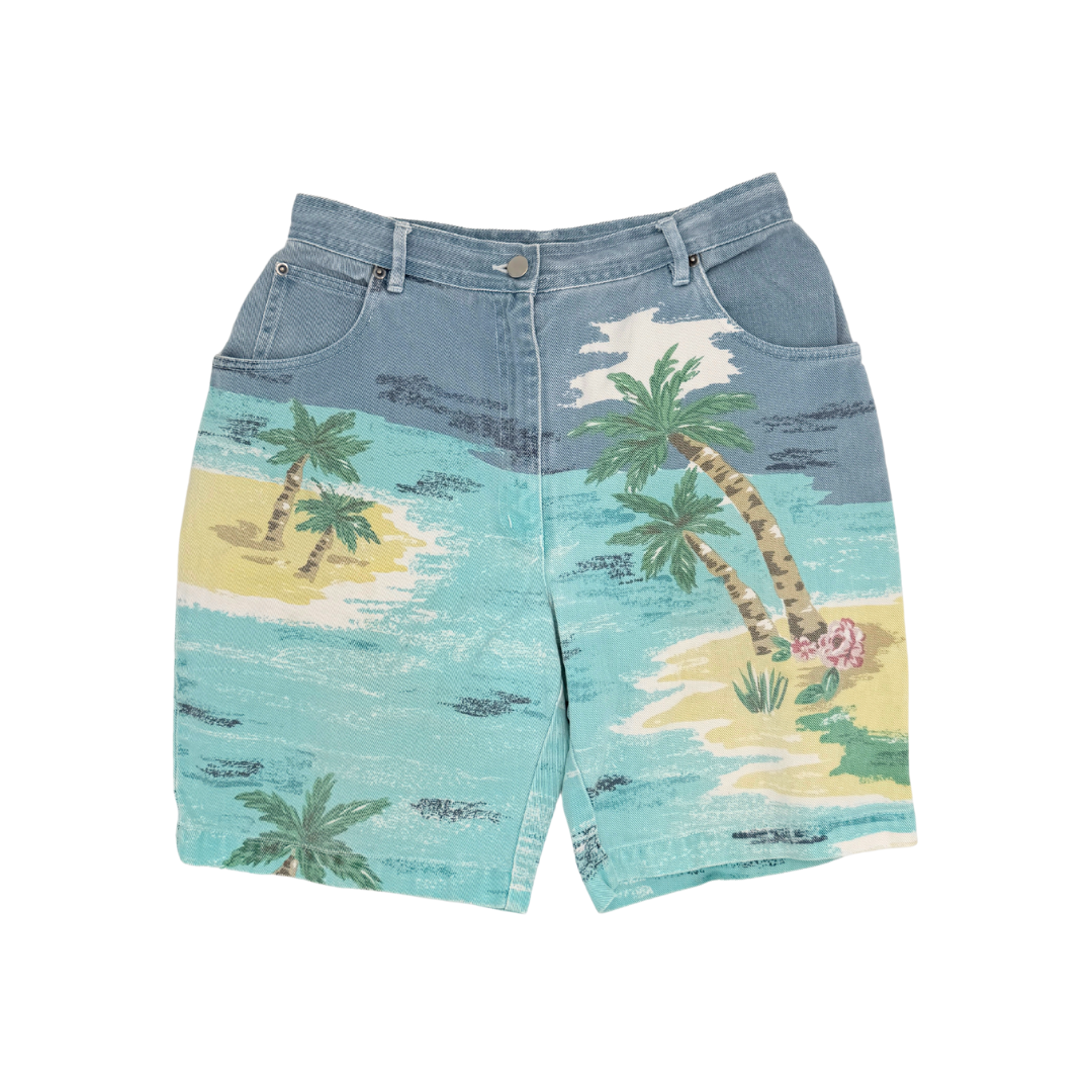 Together Beach Print Denim Shorts