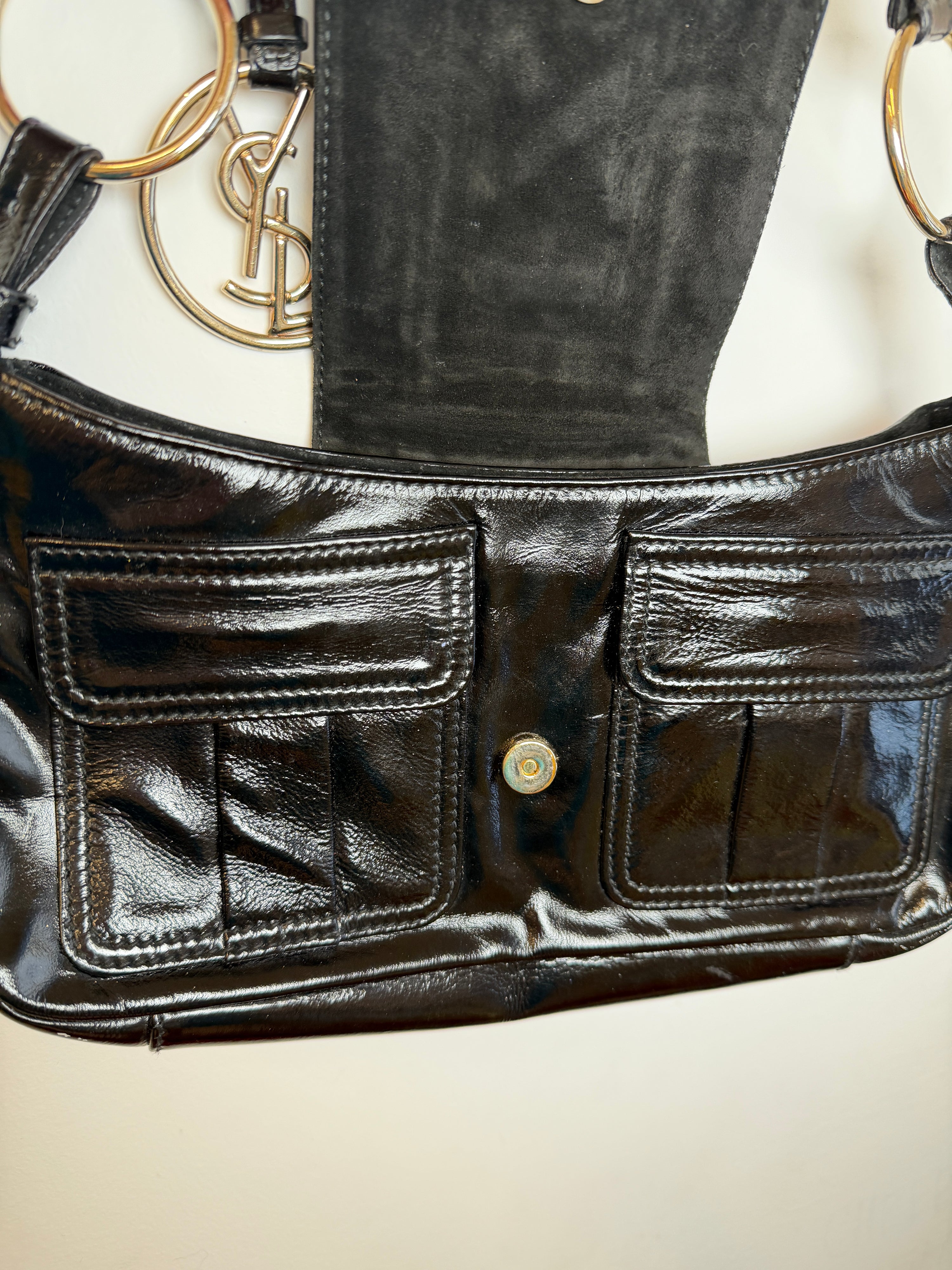 YSL Black Patent Corset Bag
