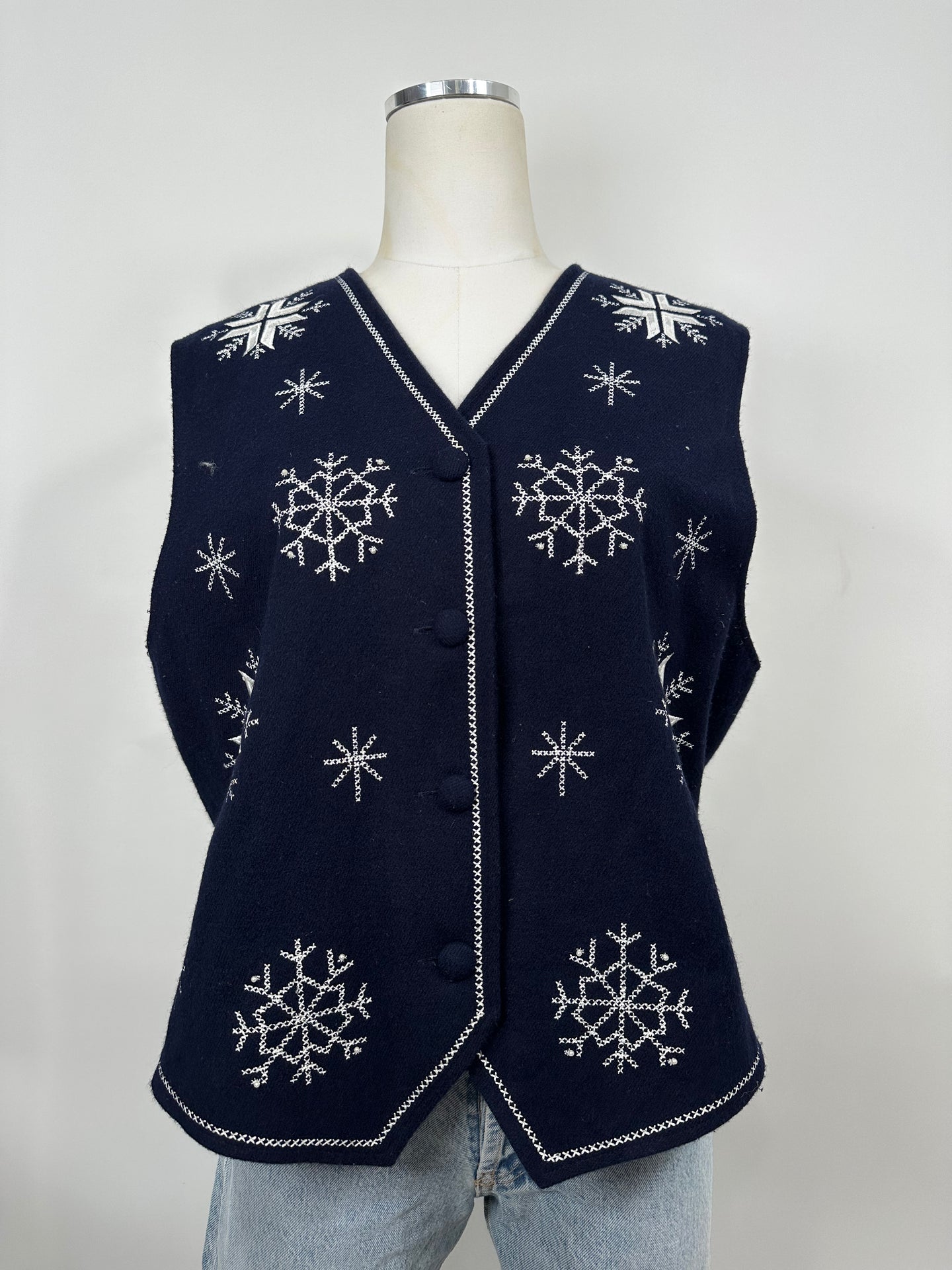 Karen Scott Navy Snowflake Vest