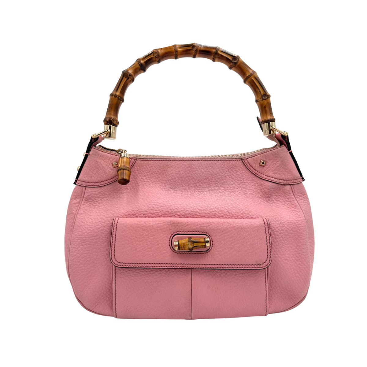 Gucci Pink Leather Bamboo Top Handle Bag