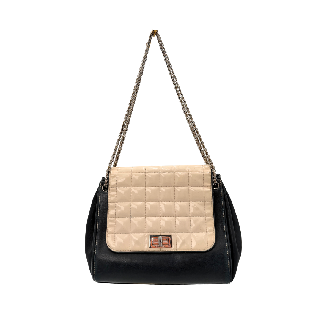 Chanel Black and White Leather Chocolate Bar Bag