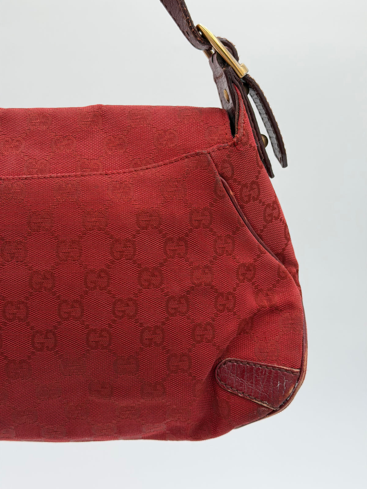 Gucci GG Canvas Horsebit Red Shoulder Bag