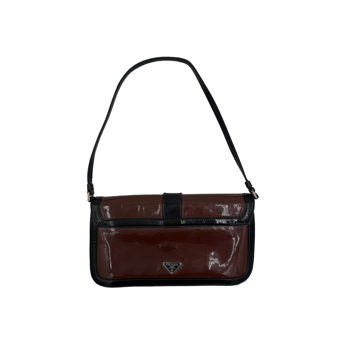 Prada Patent Leather Buckle Flap Baguette