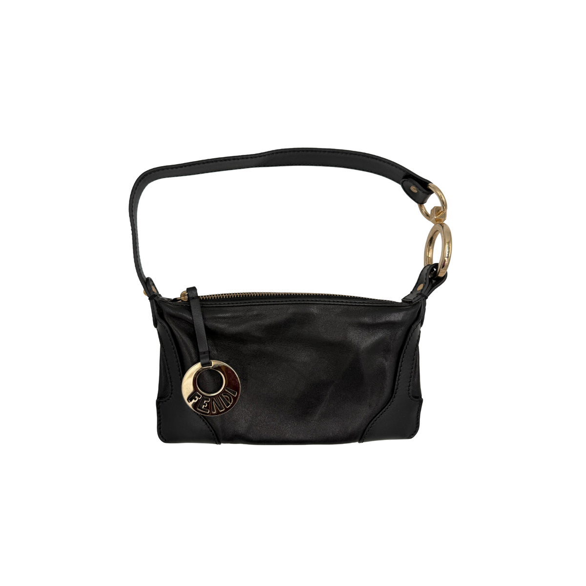 Fendi Black Leather Zip Pochette Handbag