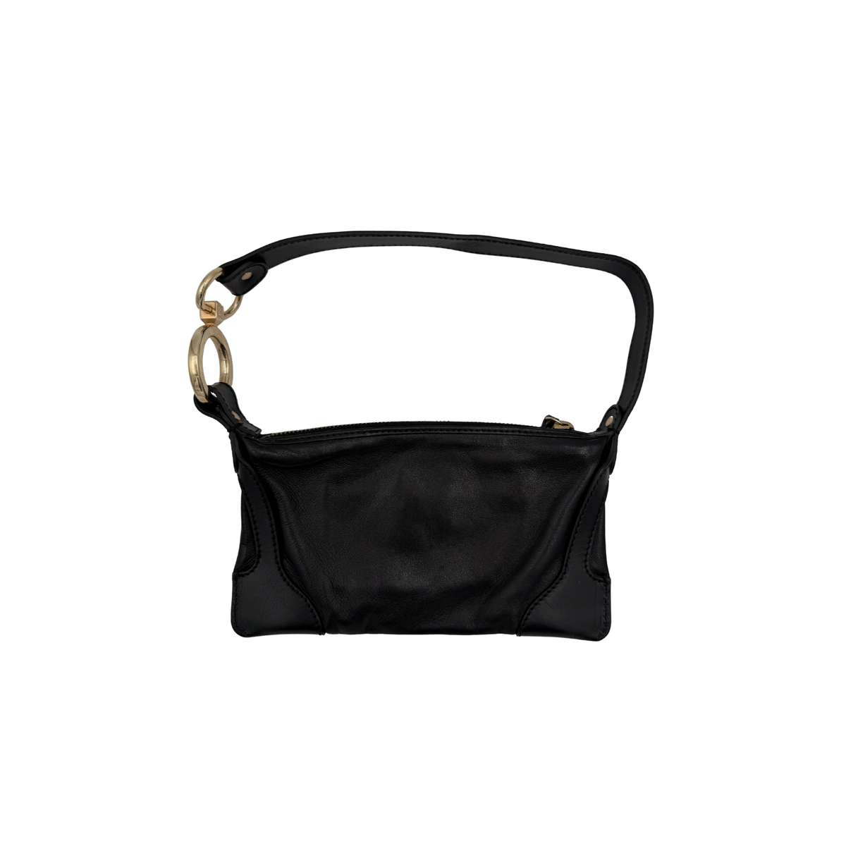 Fendi Black Leather Zip Pochette Handbag