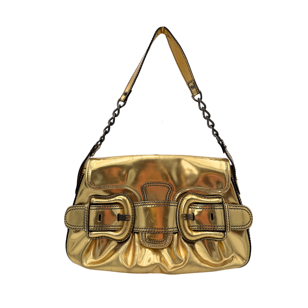 FENDI バケット ゴールド ショルダーバッグ　ビーズ Fendi Gold Metalic B. Bis Buckle Bag – The Niche Shop