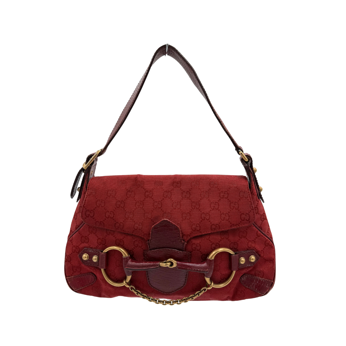Gucci GG Canvas Horsebit Red Shoulder Bag