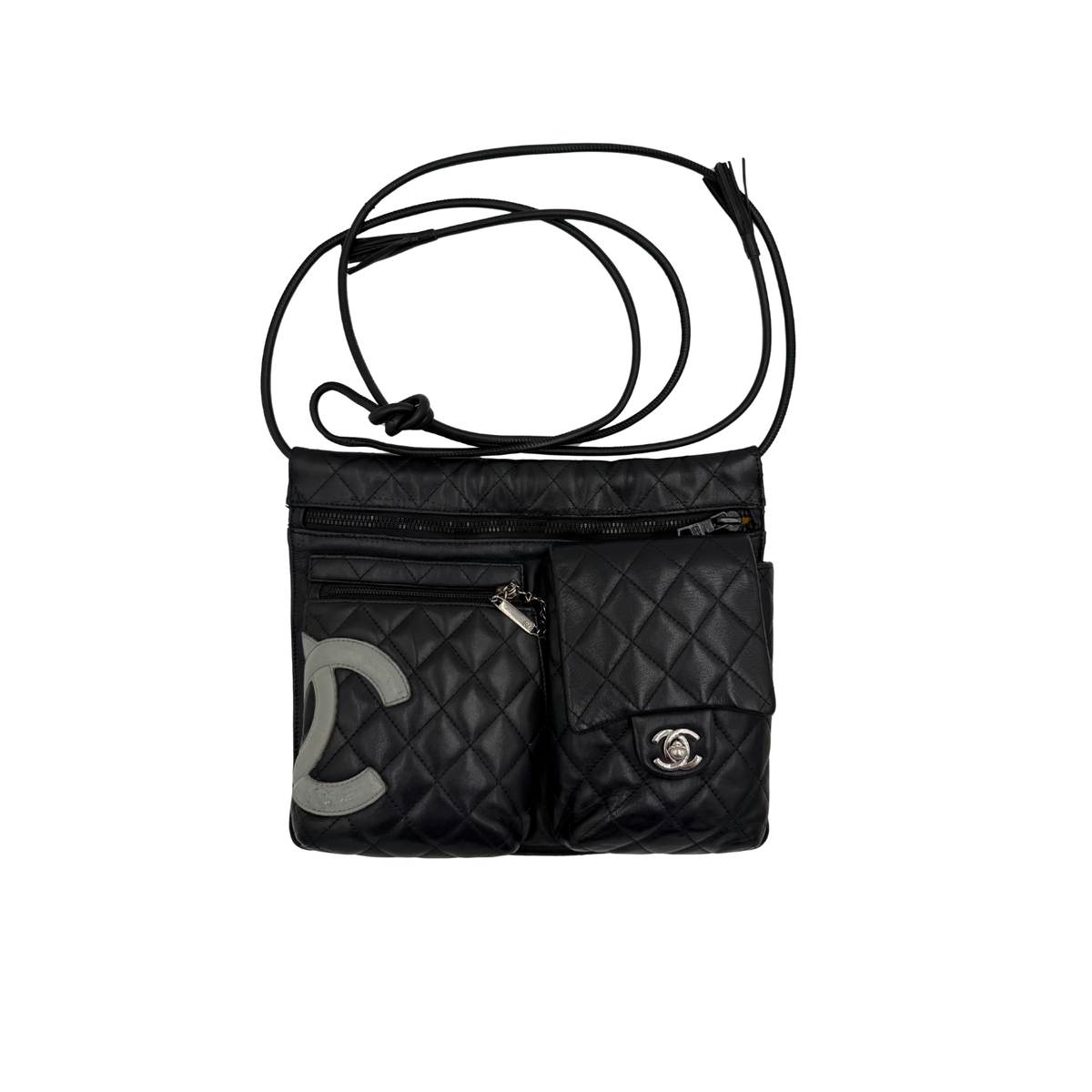 Chanel Black Quilted Leather Cambon Ligne Twin Pocket Crossbody Bag