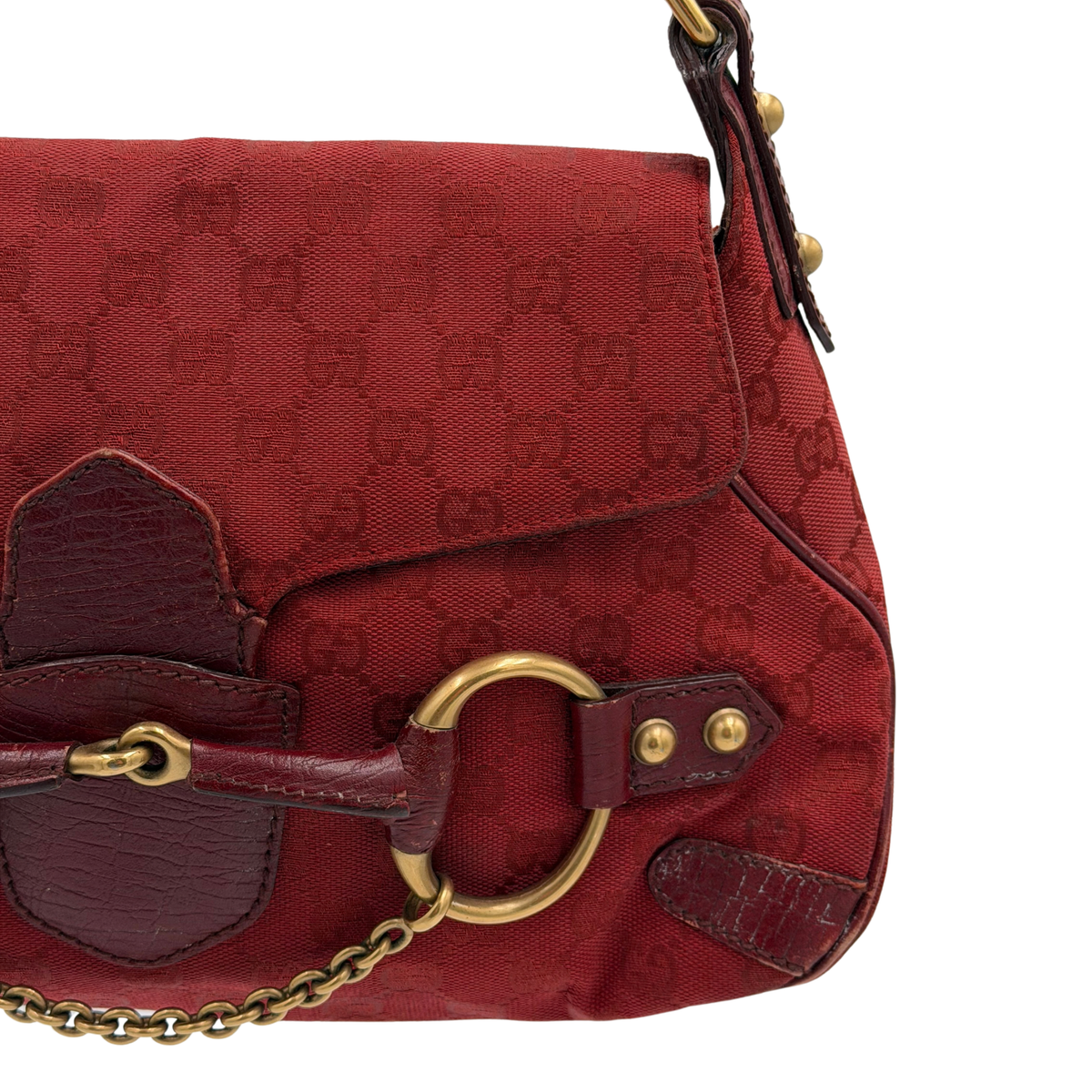 Gucci GG Canvas Horsebit Red Shoulder Bag