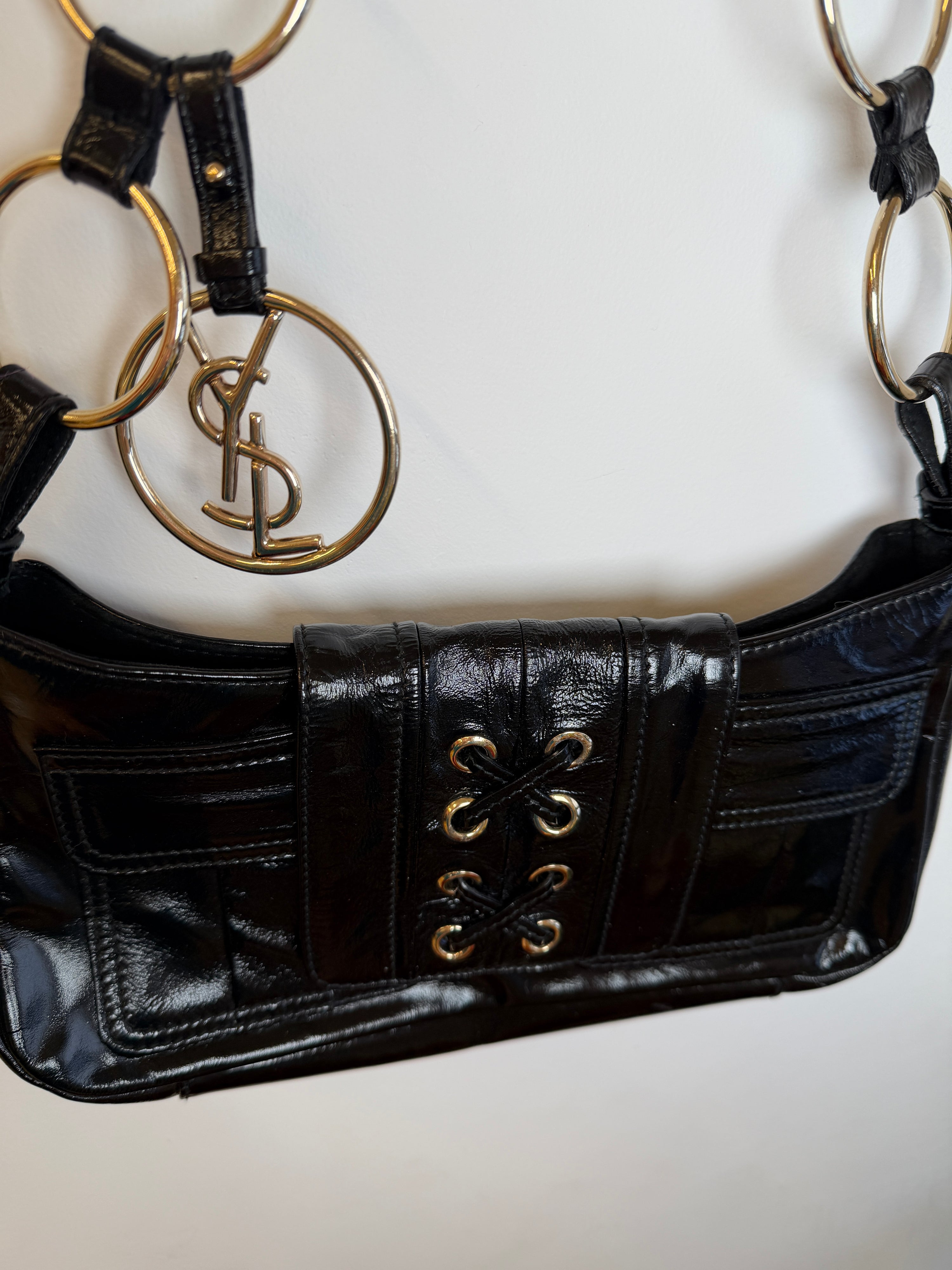 YSL Black Patent Corset Bag