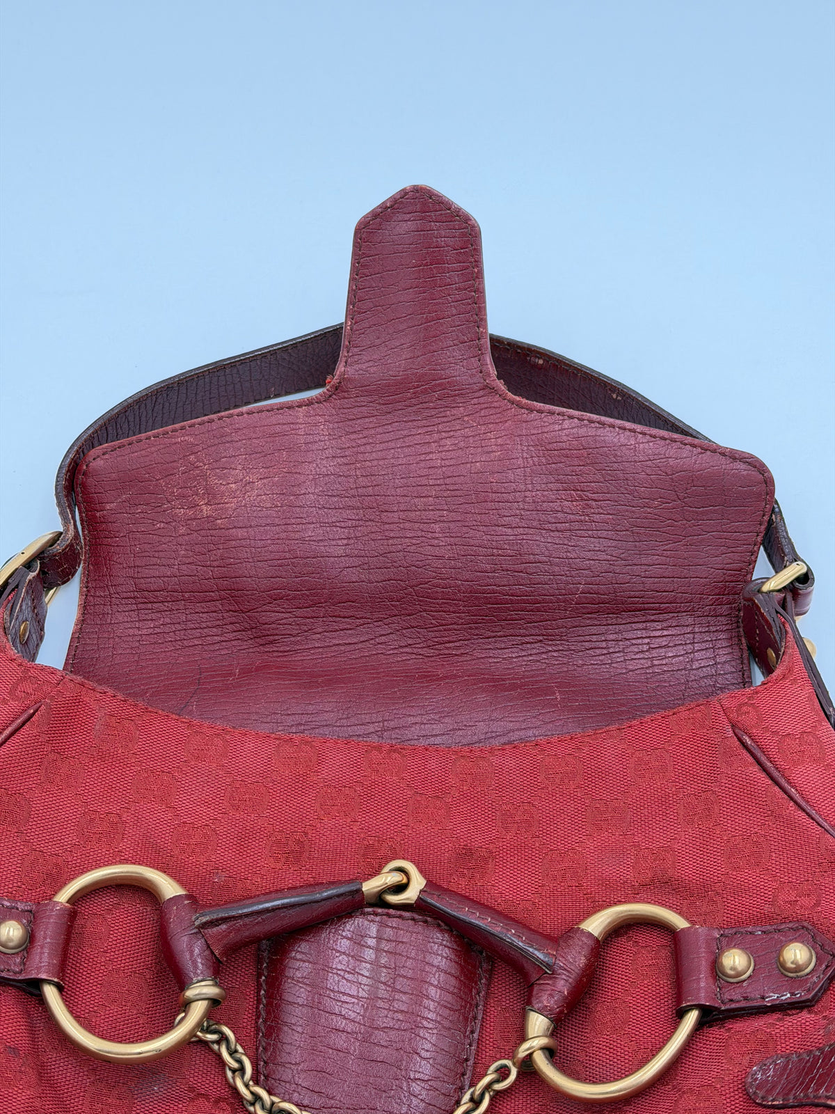Gucci GG Canvas Horsebit Red Shoulder Bag