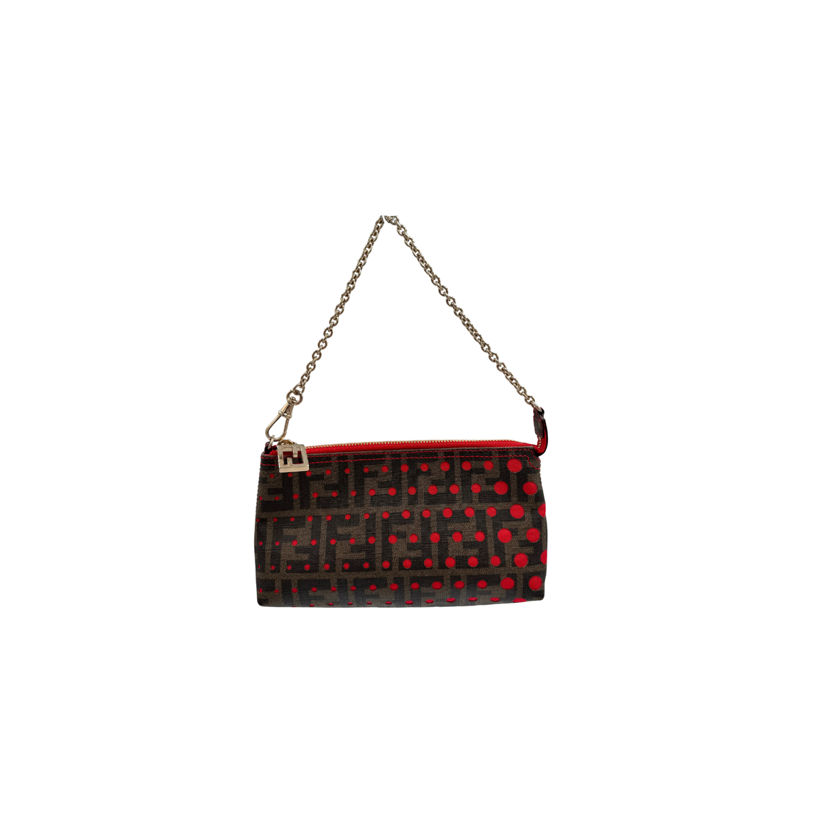 Fendi Zucca Spalmati Red Dot Chain Pochette