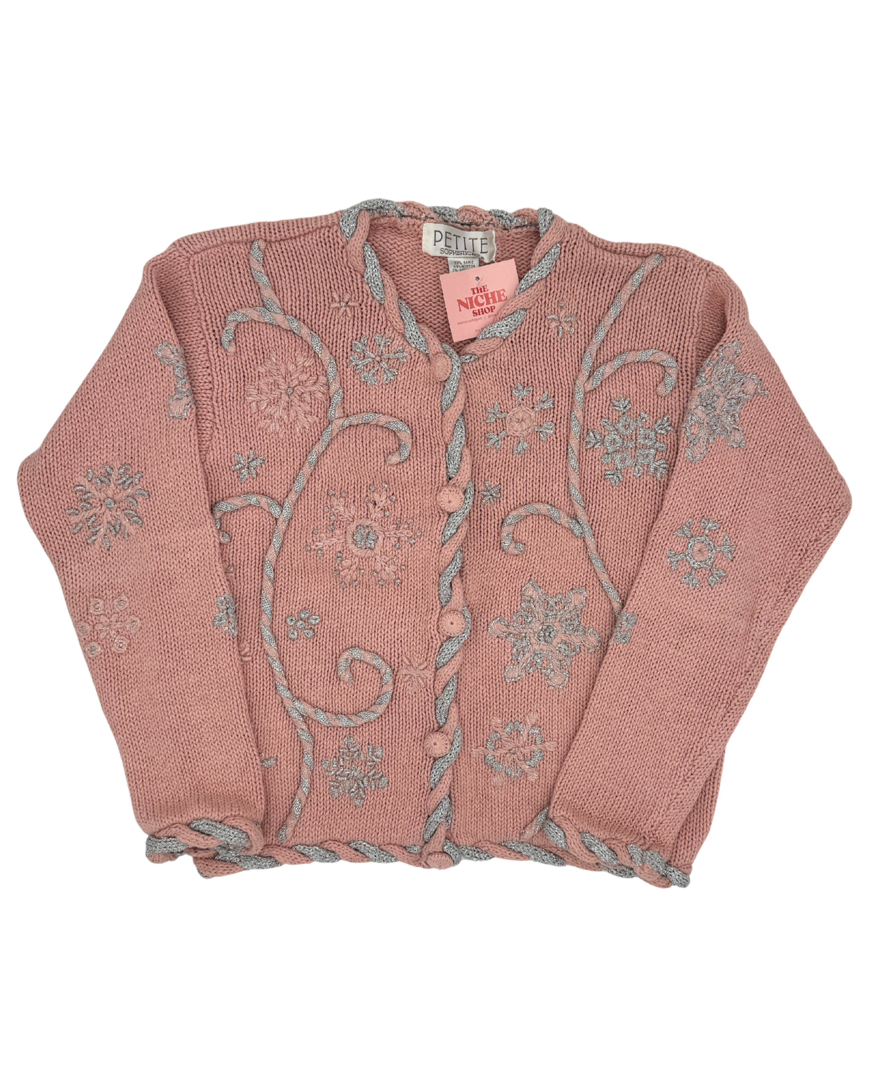 Petite Sophisticate Pink Snowflake Sweater