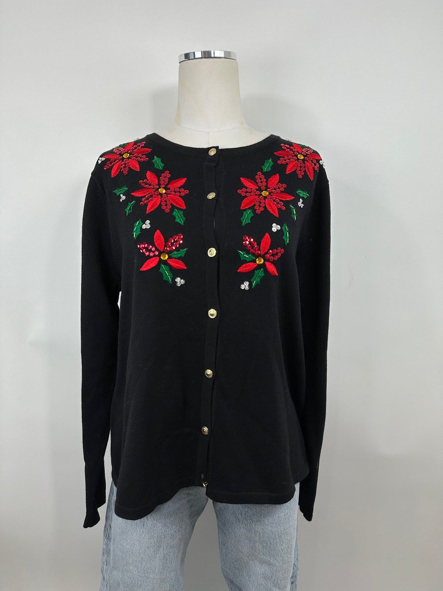 Classic Elements Red Poinsettia Cardigan