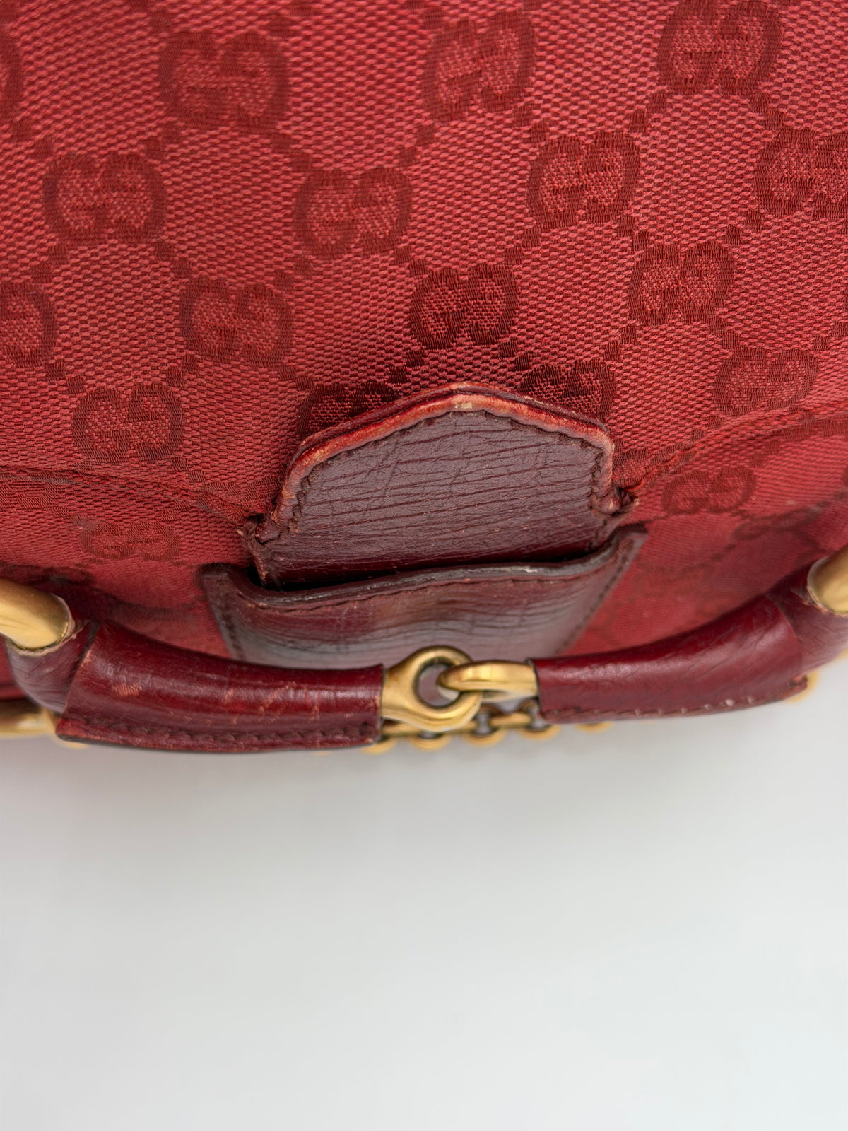 Gucci GG Canvas Horsebit Red Shoulder Bag