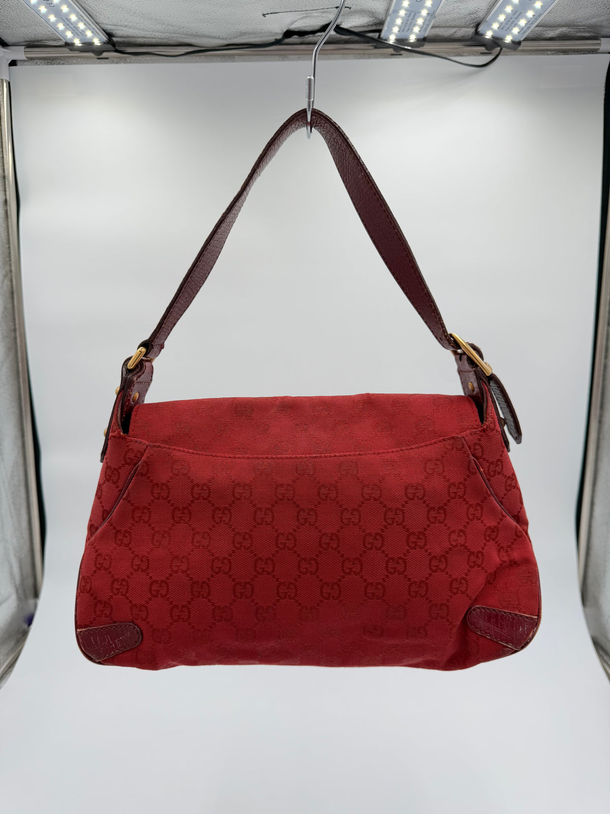 Gucci GG Canvas Horsebit Red Shoulder Bag