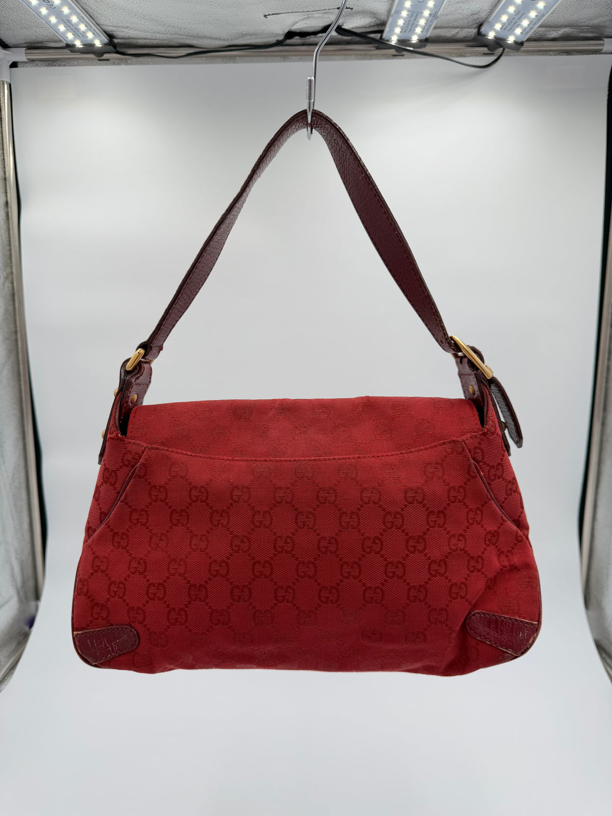Gucci GG Canvas Horsebit Red Shoulder Bag
