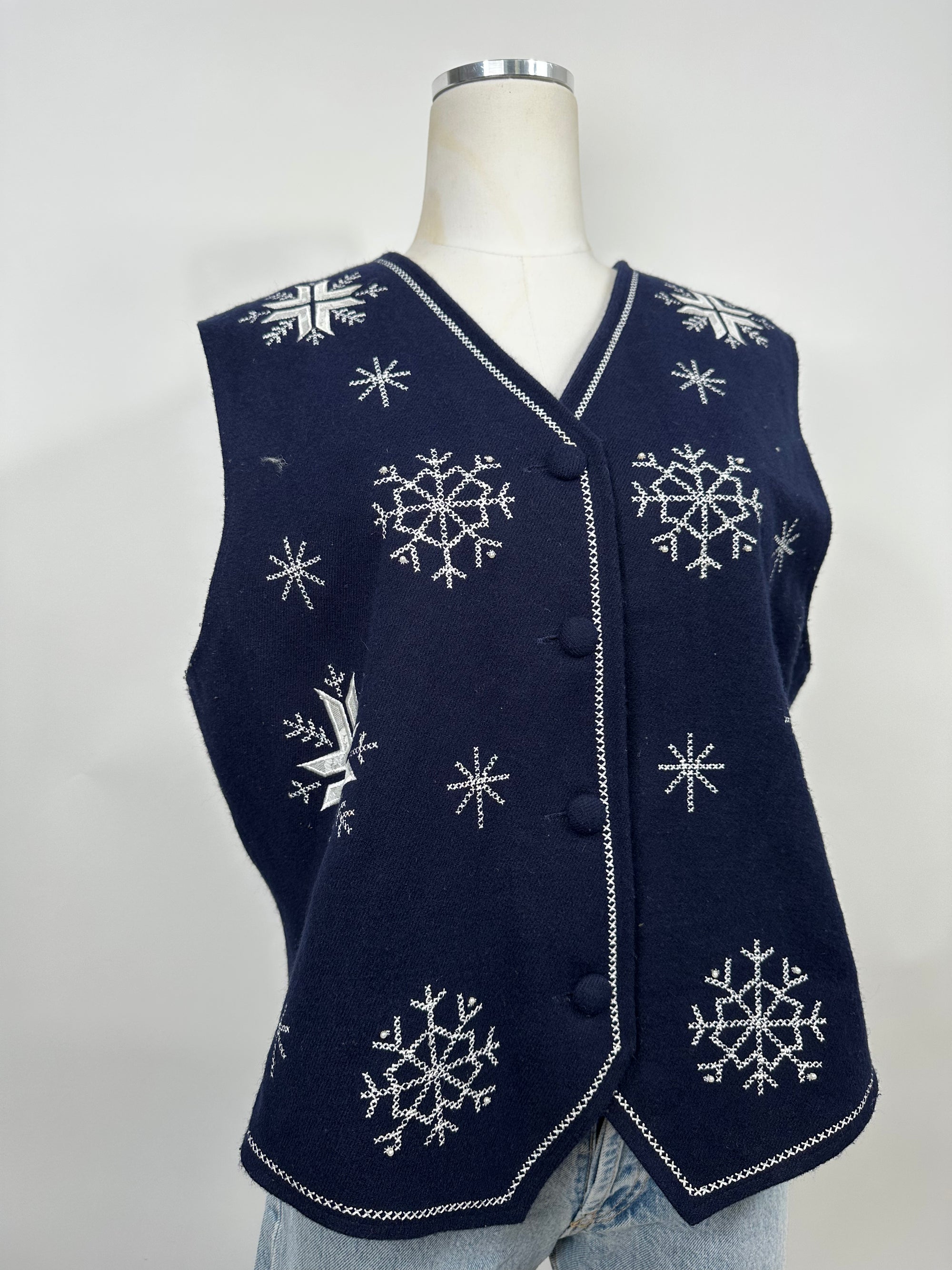 Karen Scott Navy Snowflake Vest