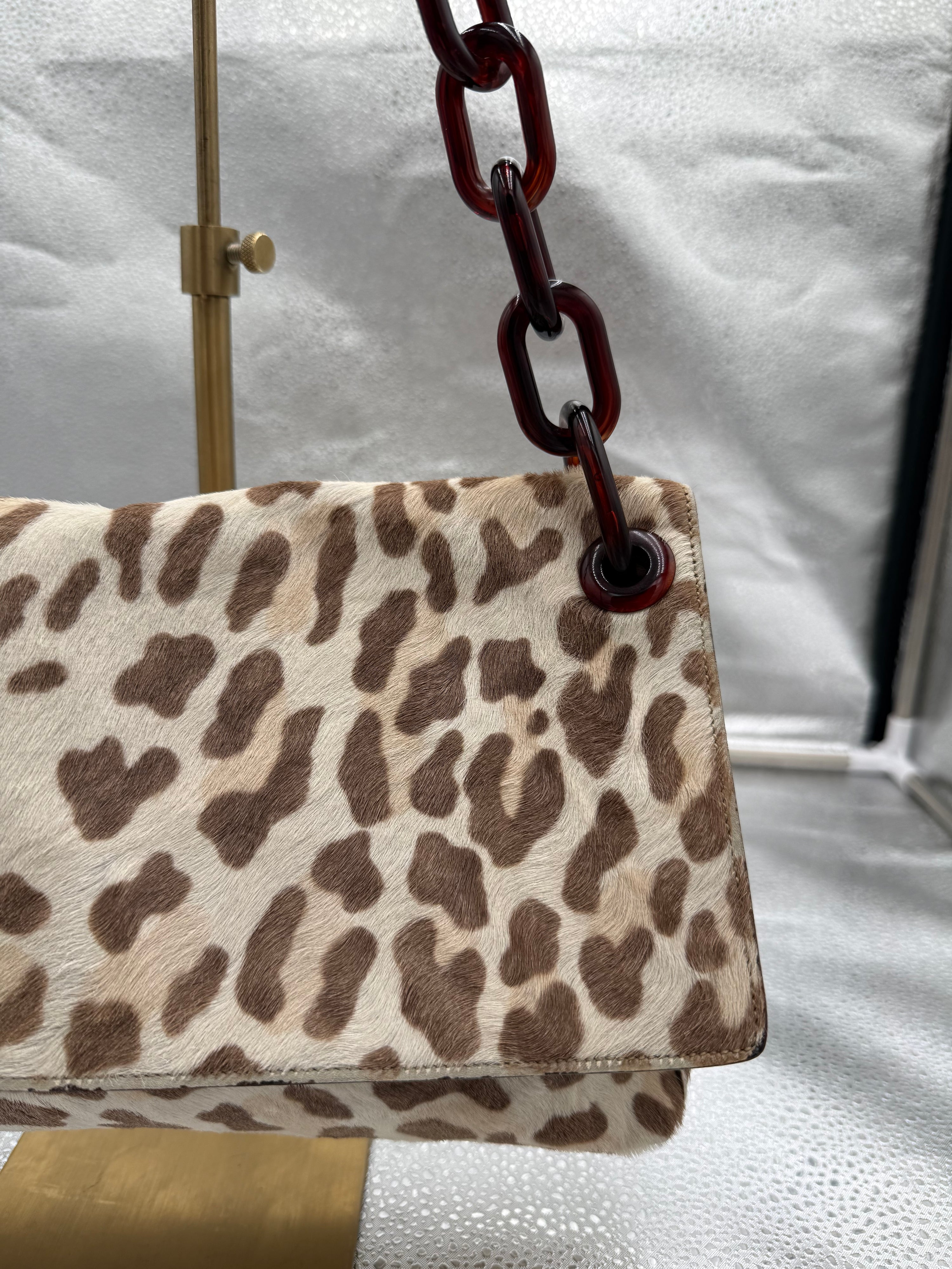 Prada Leopard Print Pony-Hair Shoulder Bag