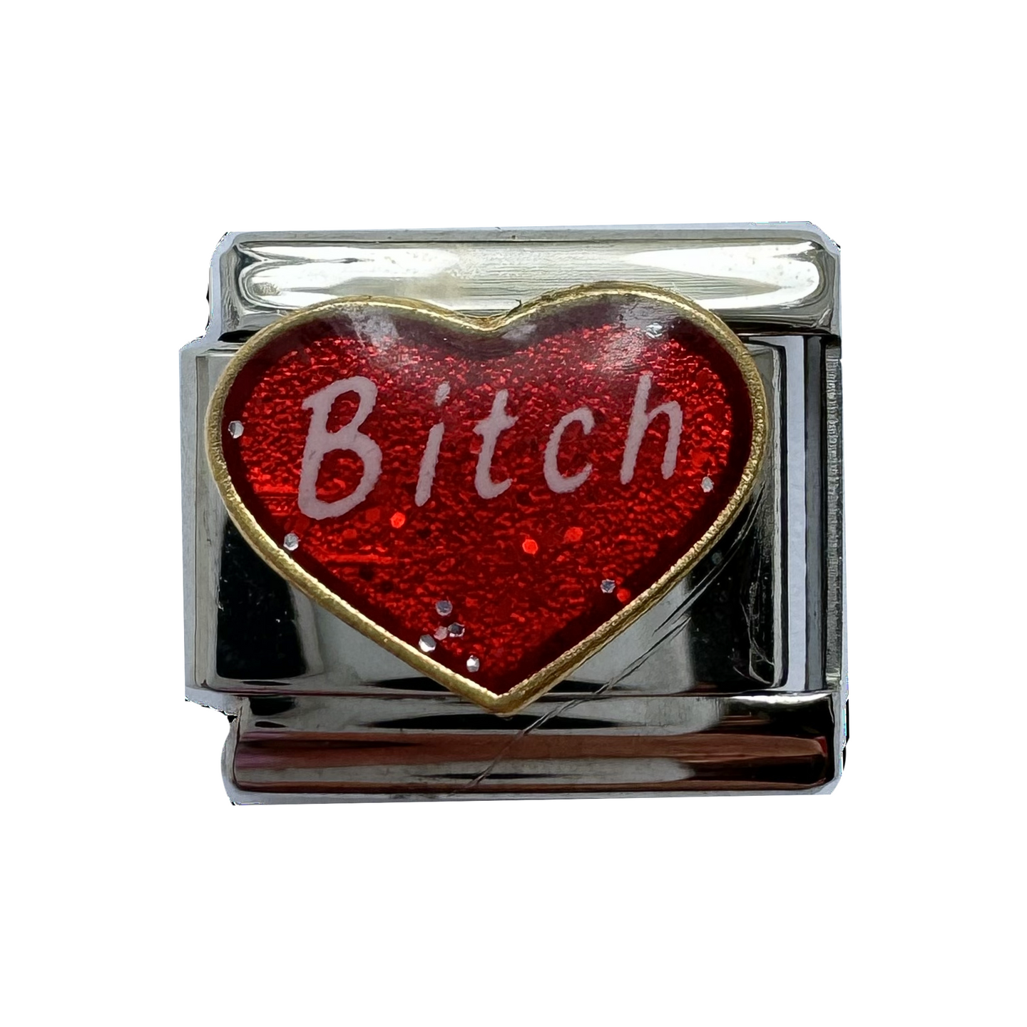 Bitch Red Sparkle Heart Italian Charm