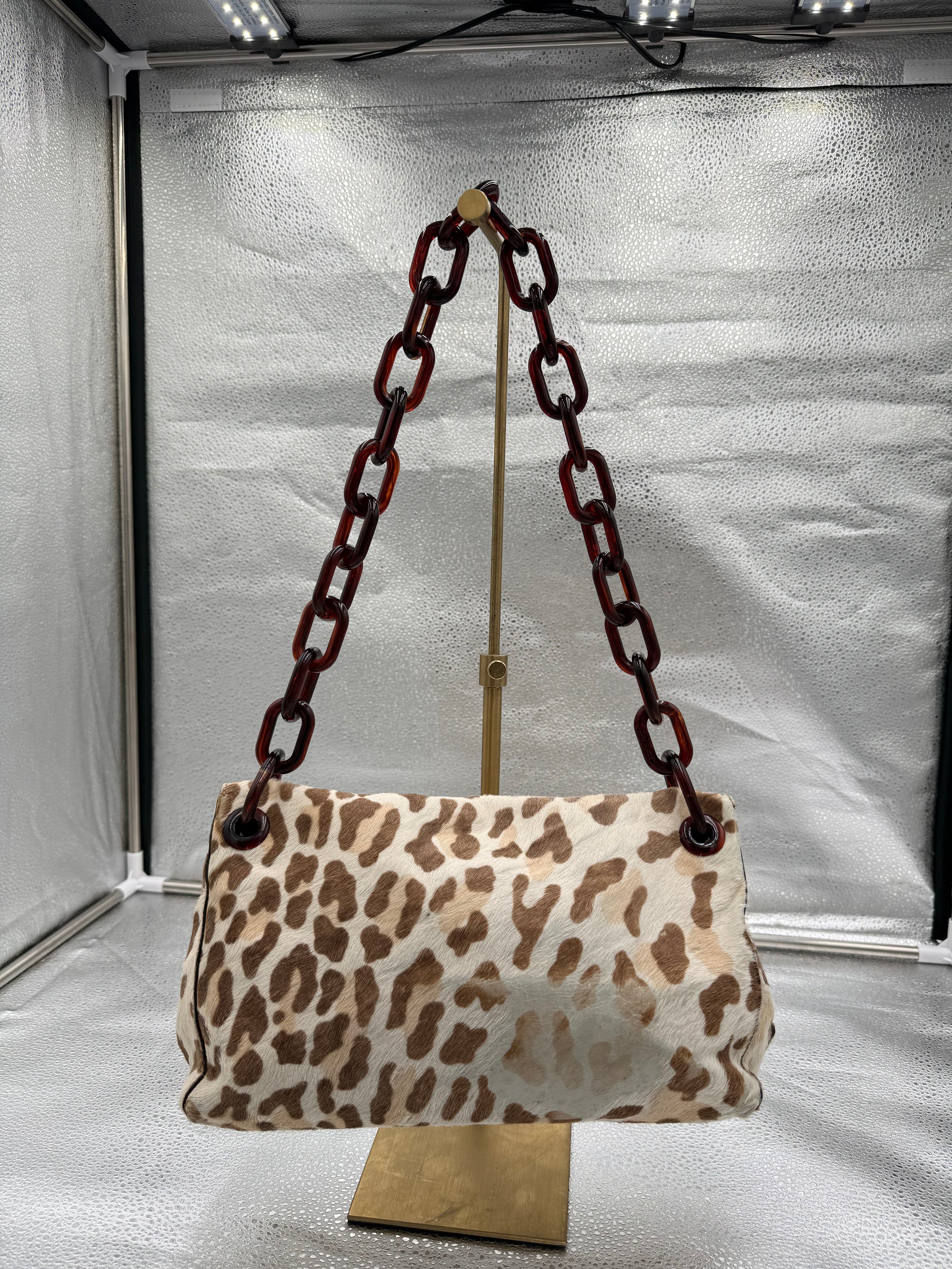Prada Leopard Print Pony-Hair Shoulder Bag