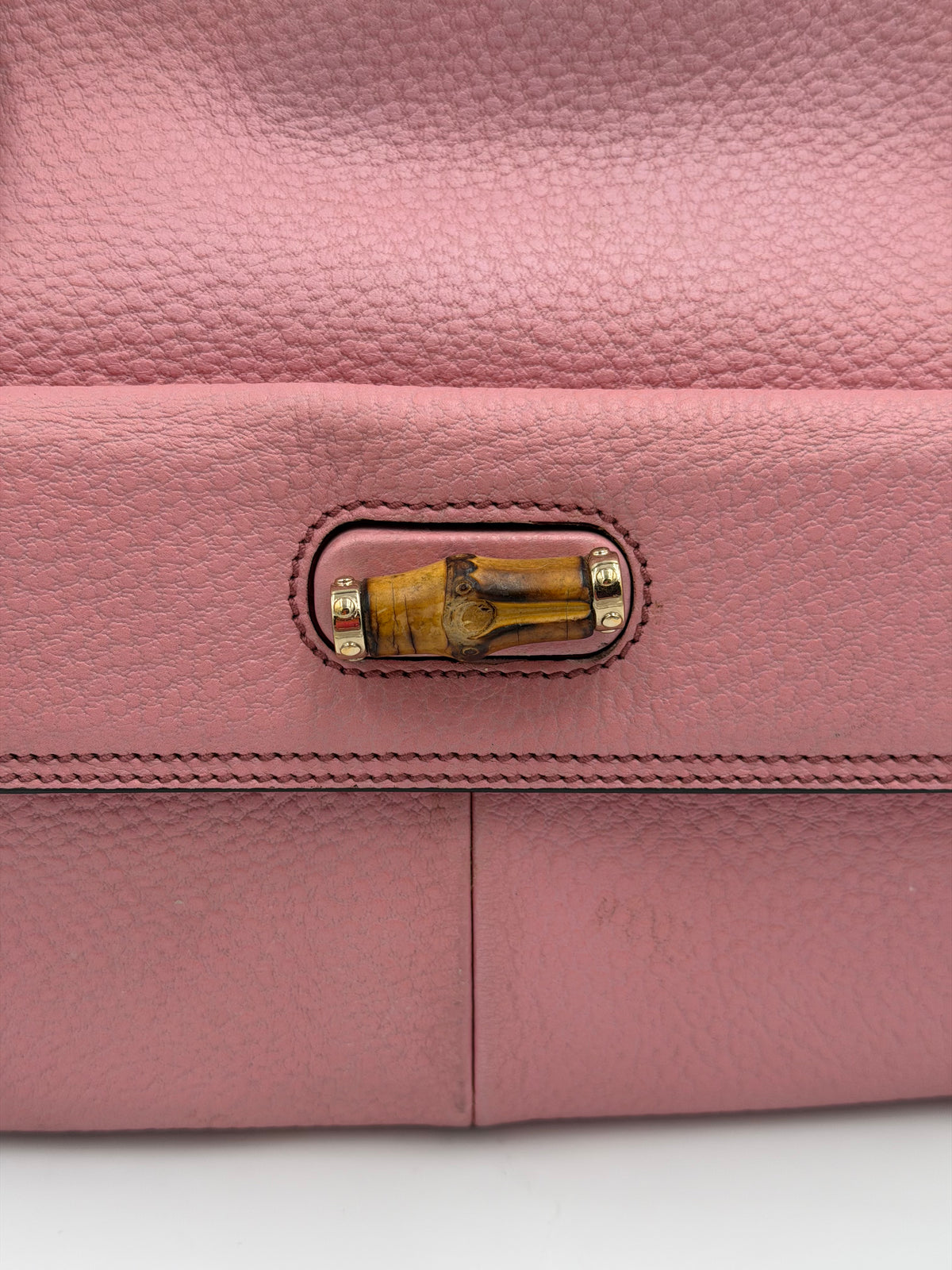 Gucci Pink Leather Bamboo Top Handle Bag