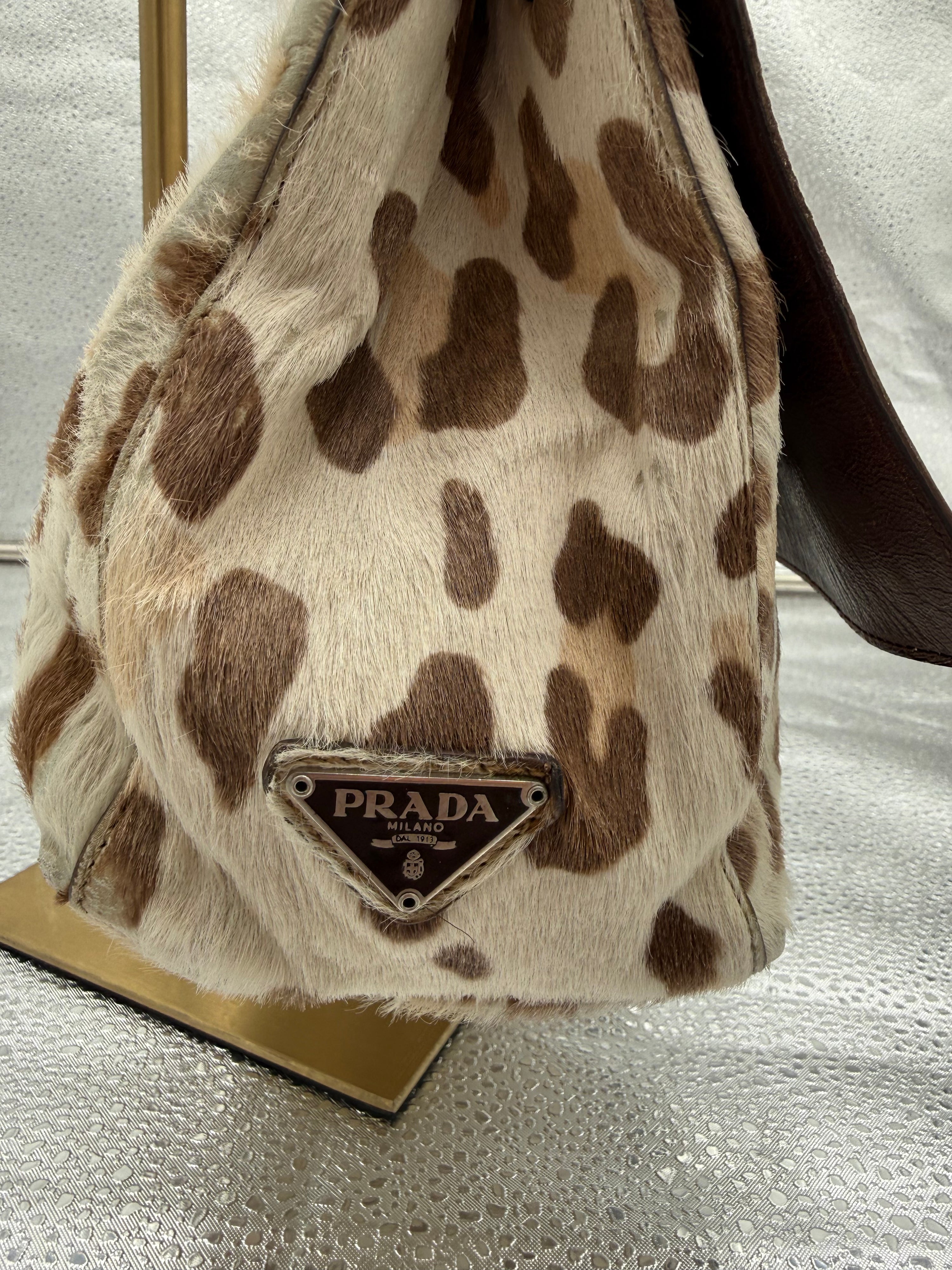 Prada Leopard Print Pony-Hair Shoulder Bag