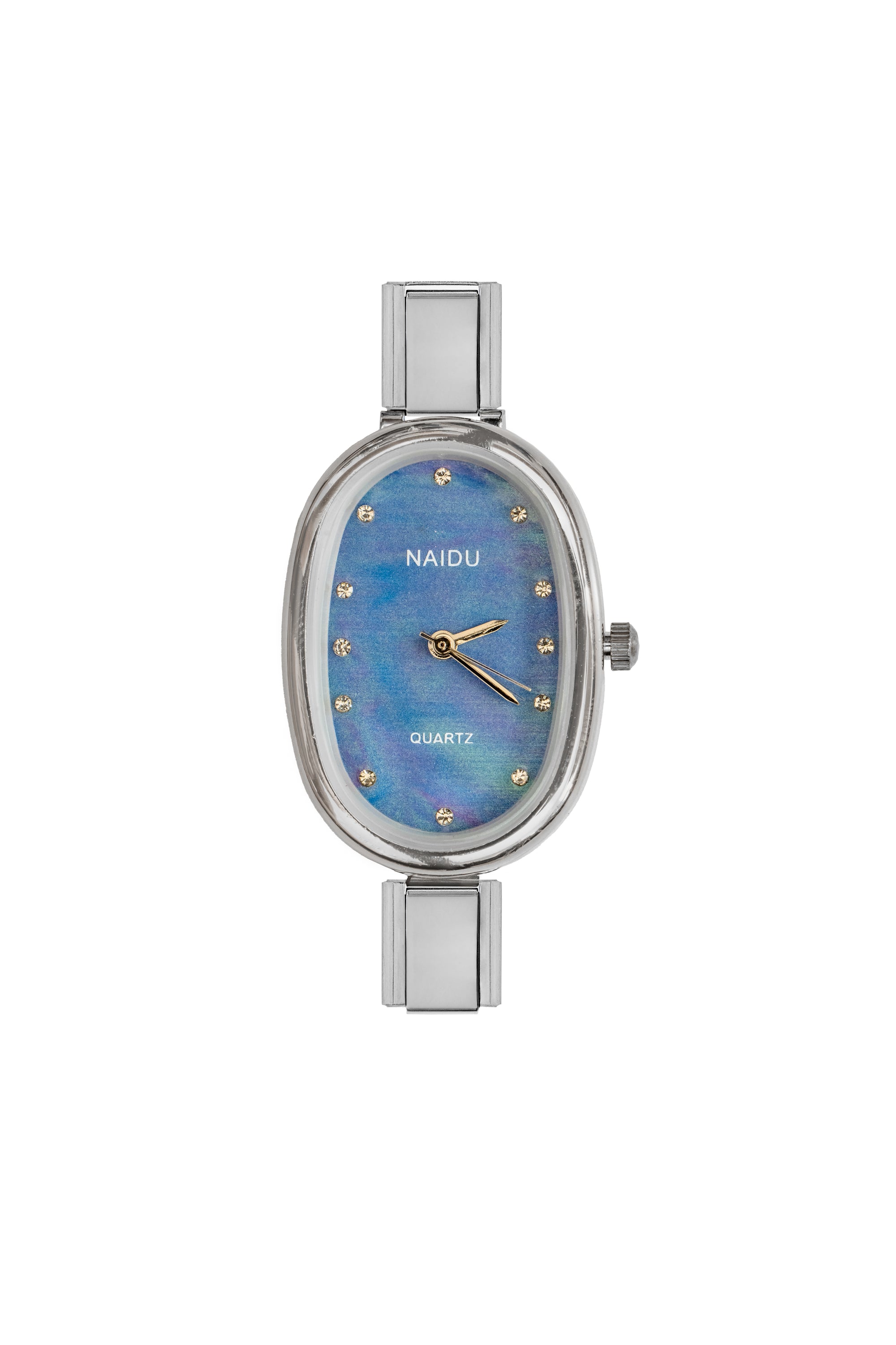 Blue Silver Oval Watch Face