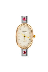 Gold Oval Pink Gem Watch Face