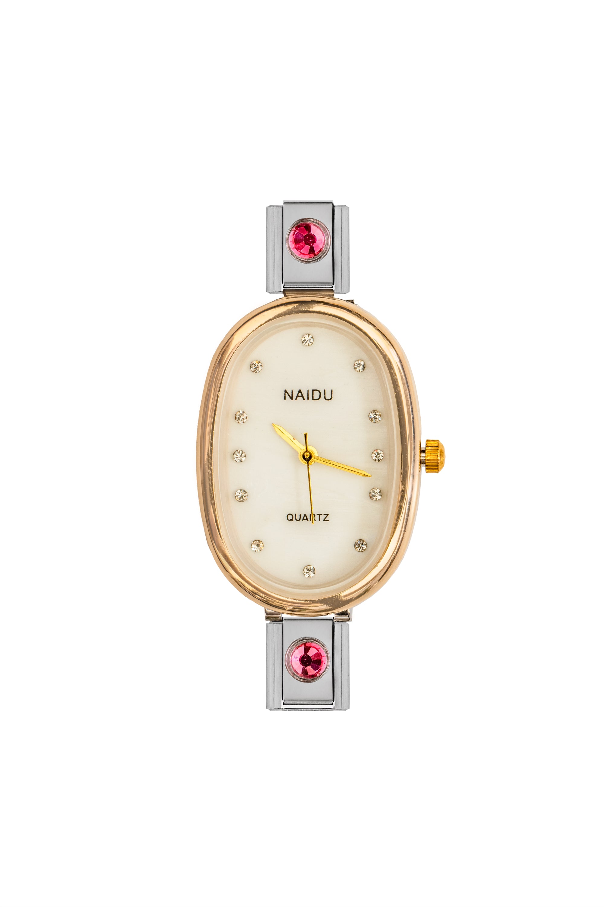 Gold Oval Pink Gem Watch Face