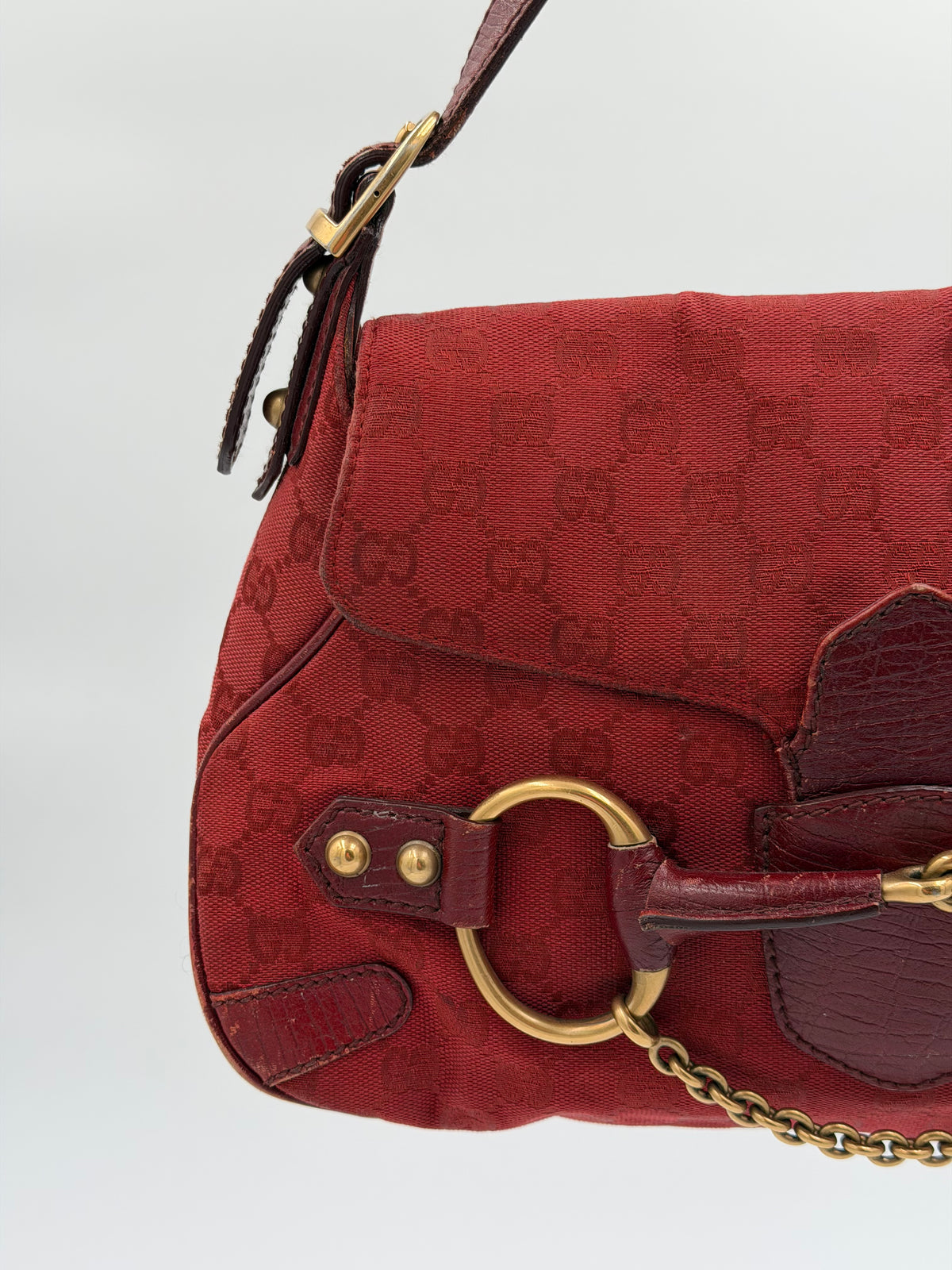 Gucci GG Canvas Horsebit Red Shoulder Bag