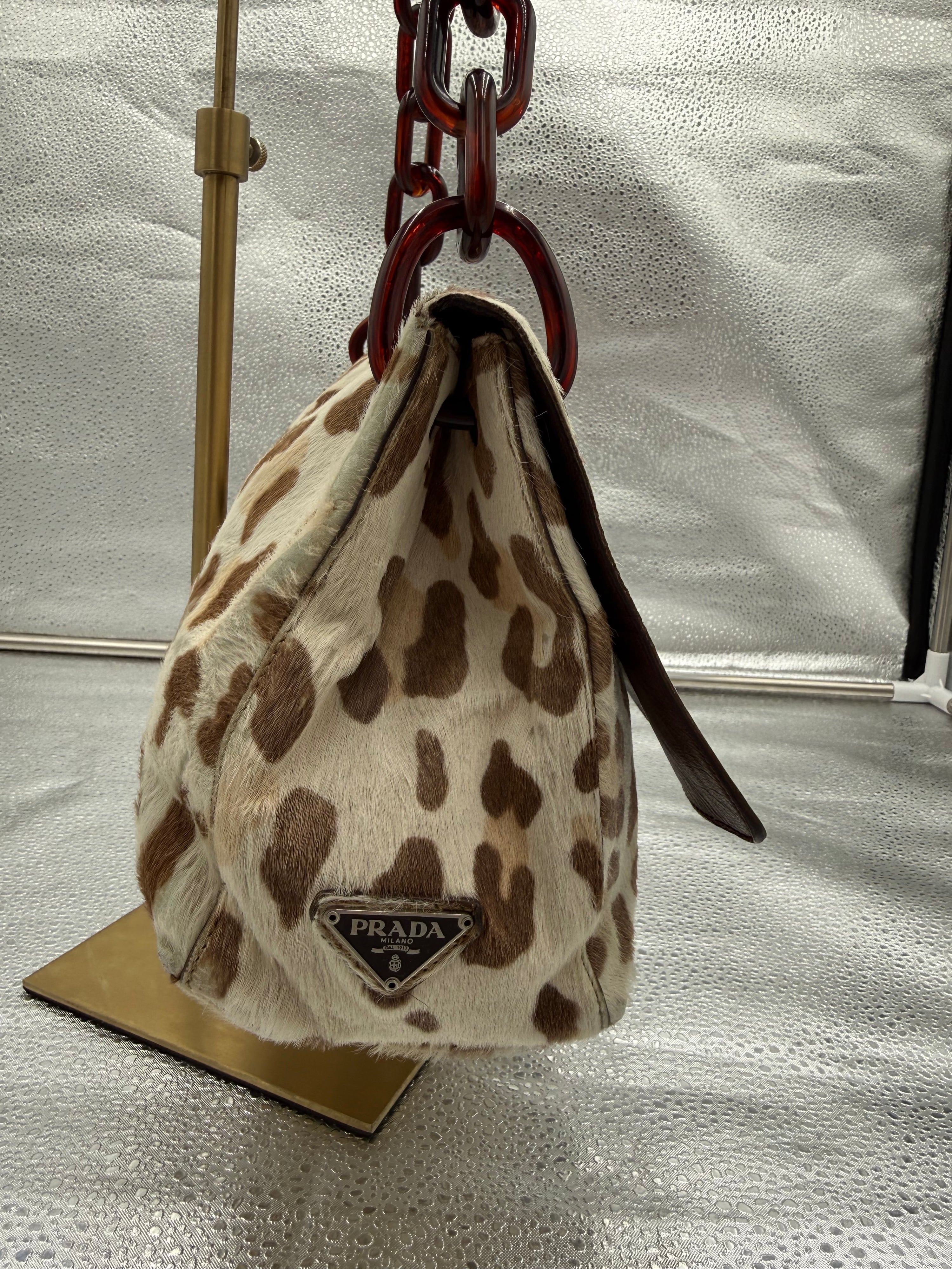 Prada Leopard Print Pony-Hair Shoulder Bag