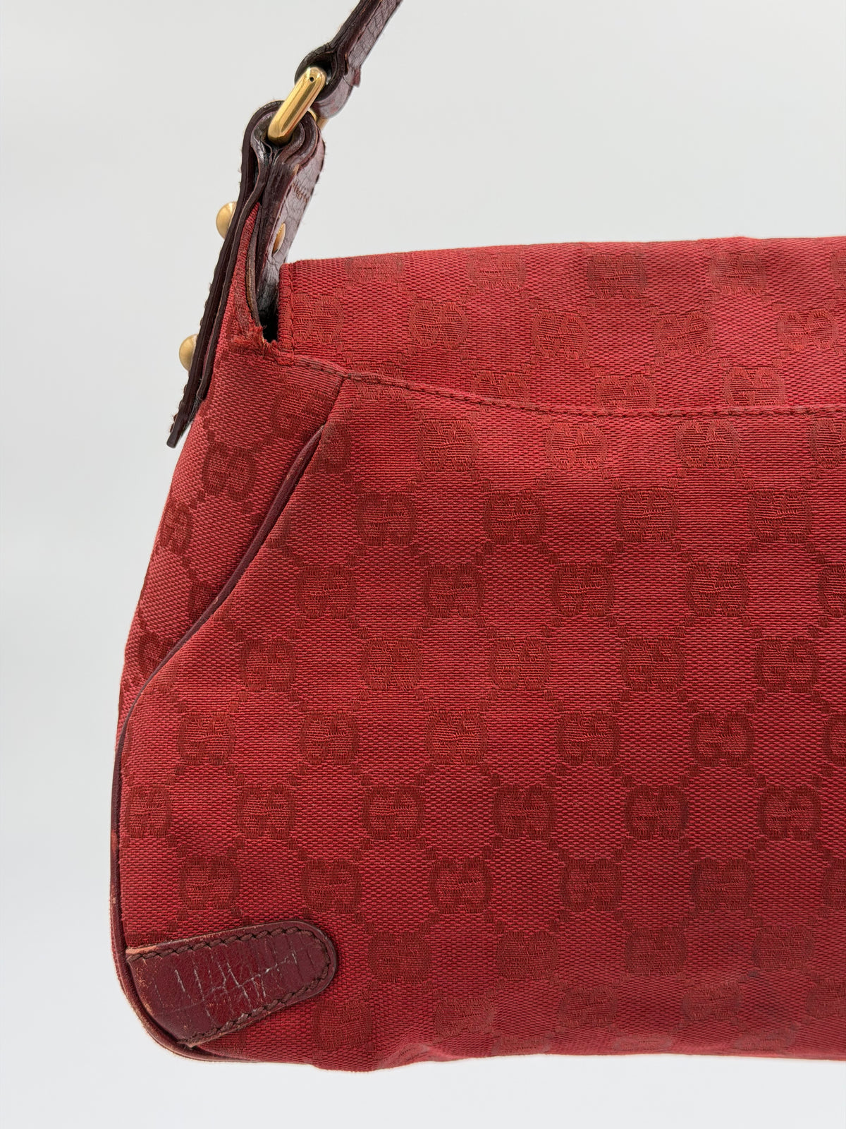 Gucci GG Canvas Horsebit Red Shoulder Bag