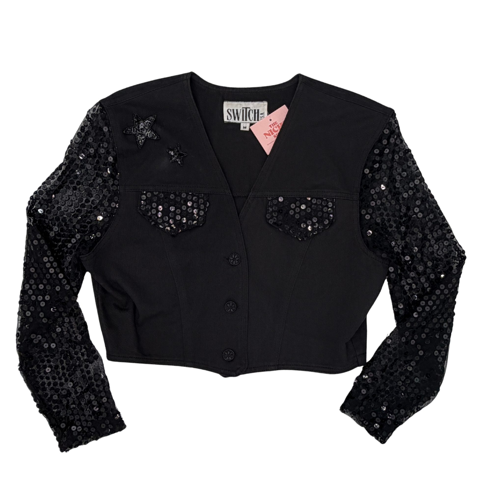 Switch USA Denim Sequin Crop Top