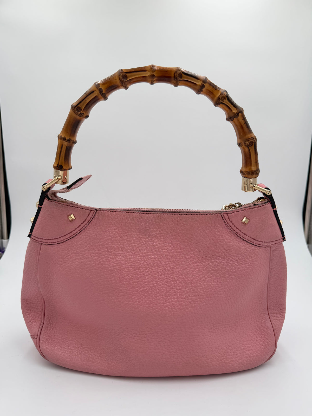 Gucci Pink Leather Bamboo Top Handle Bag