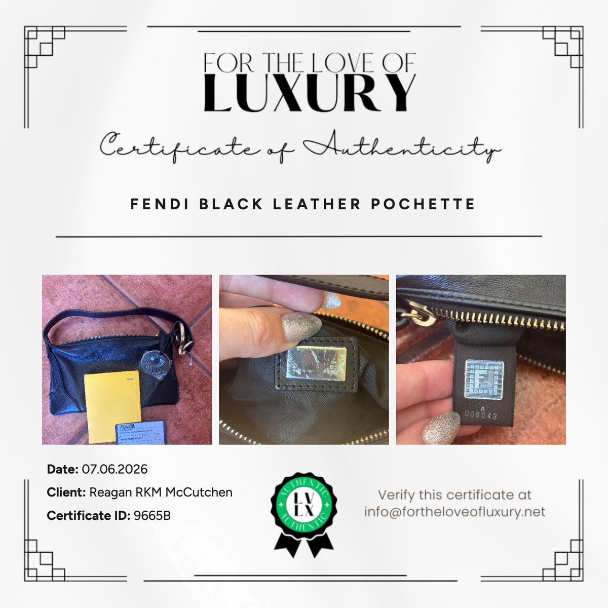Fendi Black Leather Zip Pochette Handbag