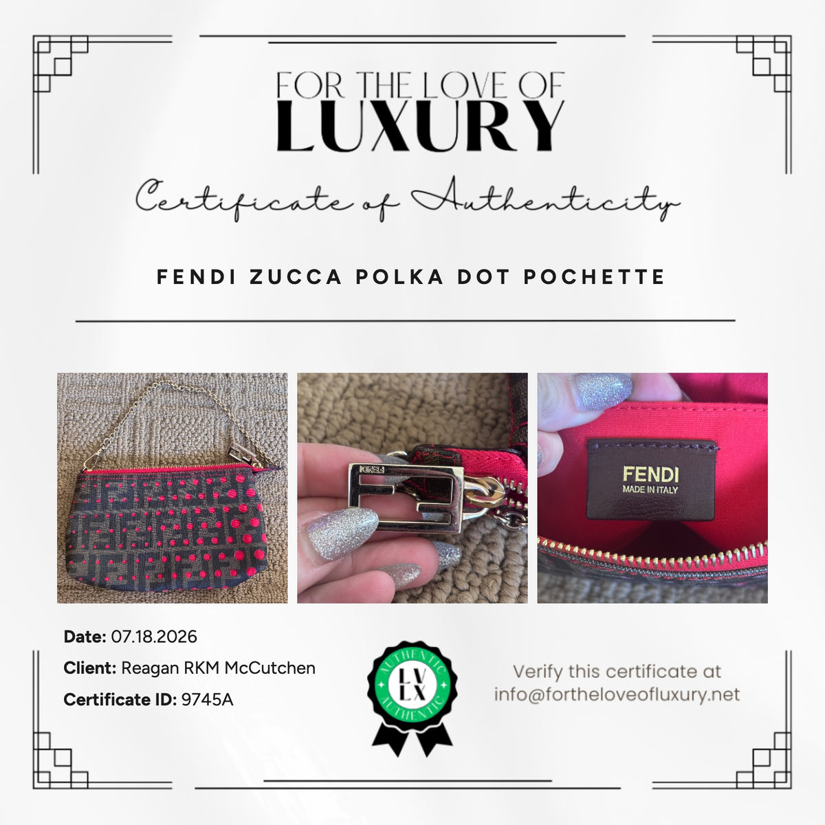 Fendi Zucca Spalmati Red Dot Chain Pochette
