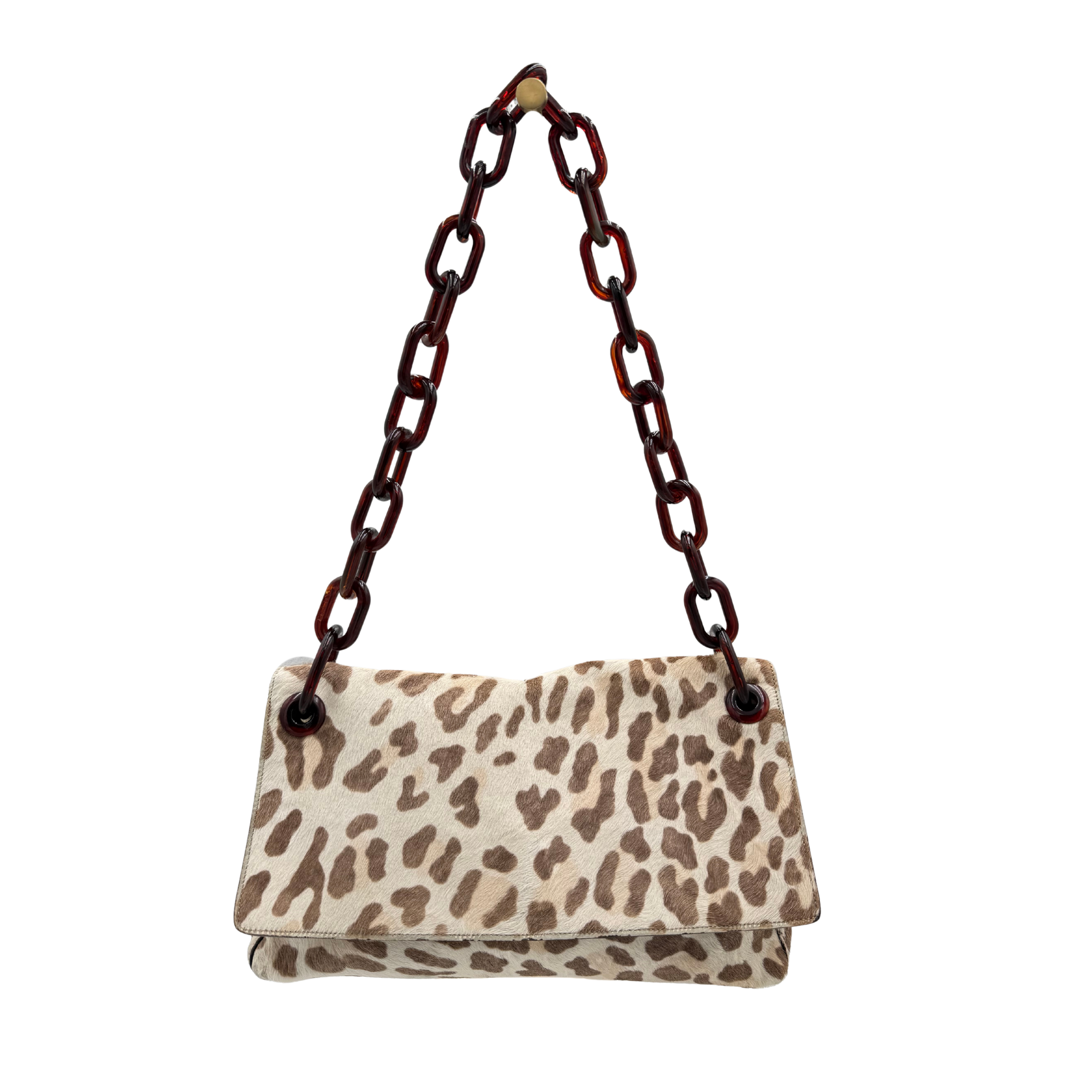 Prada Leopard Print Pony-Hair Shoulder Bag
