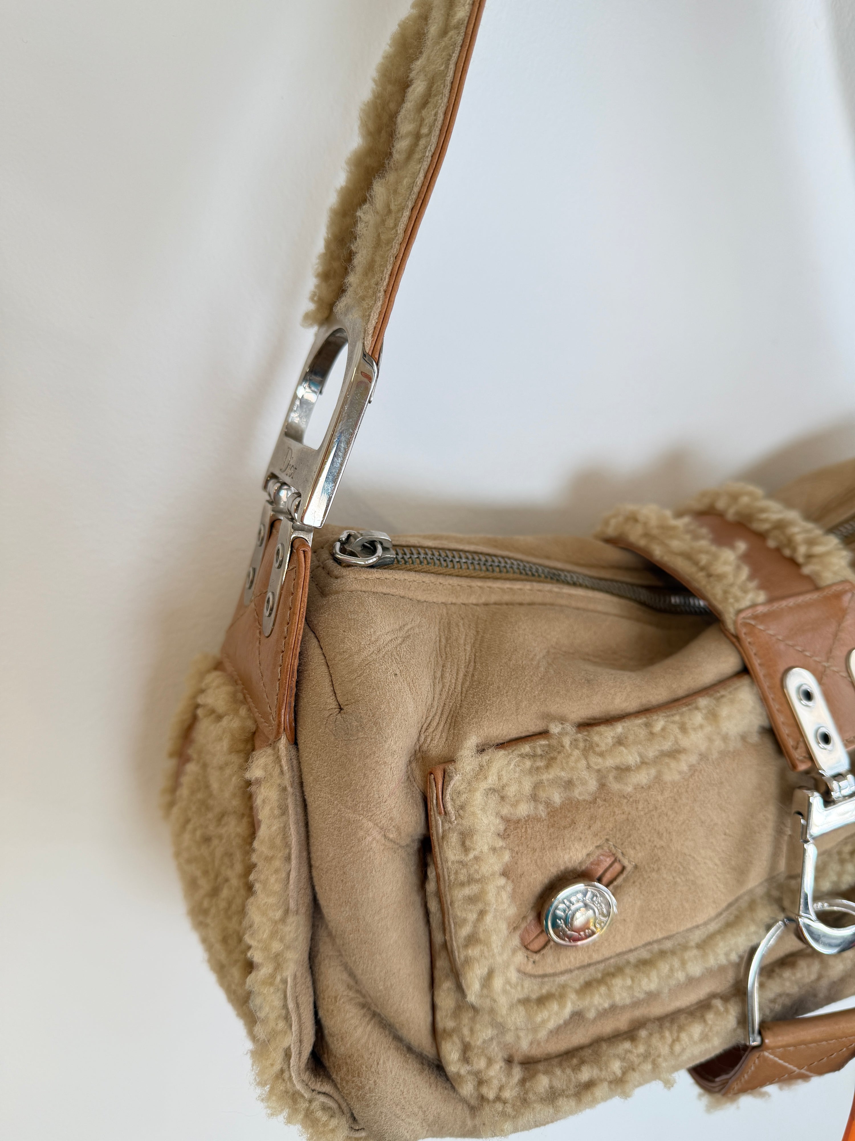 Dior Tan Shearling Flight Bag