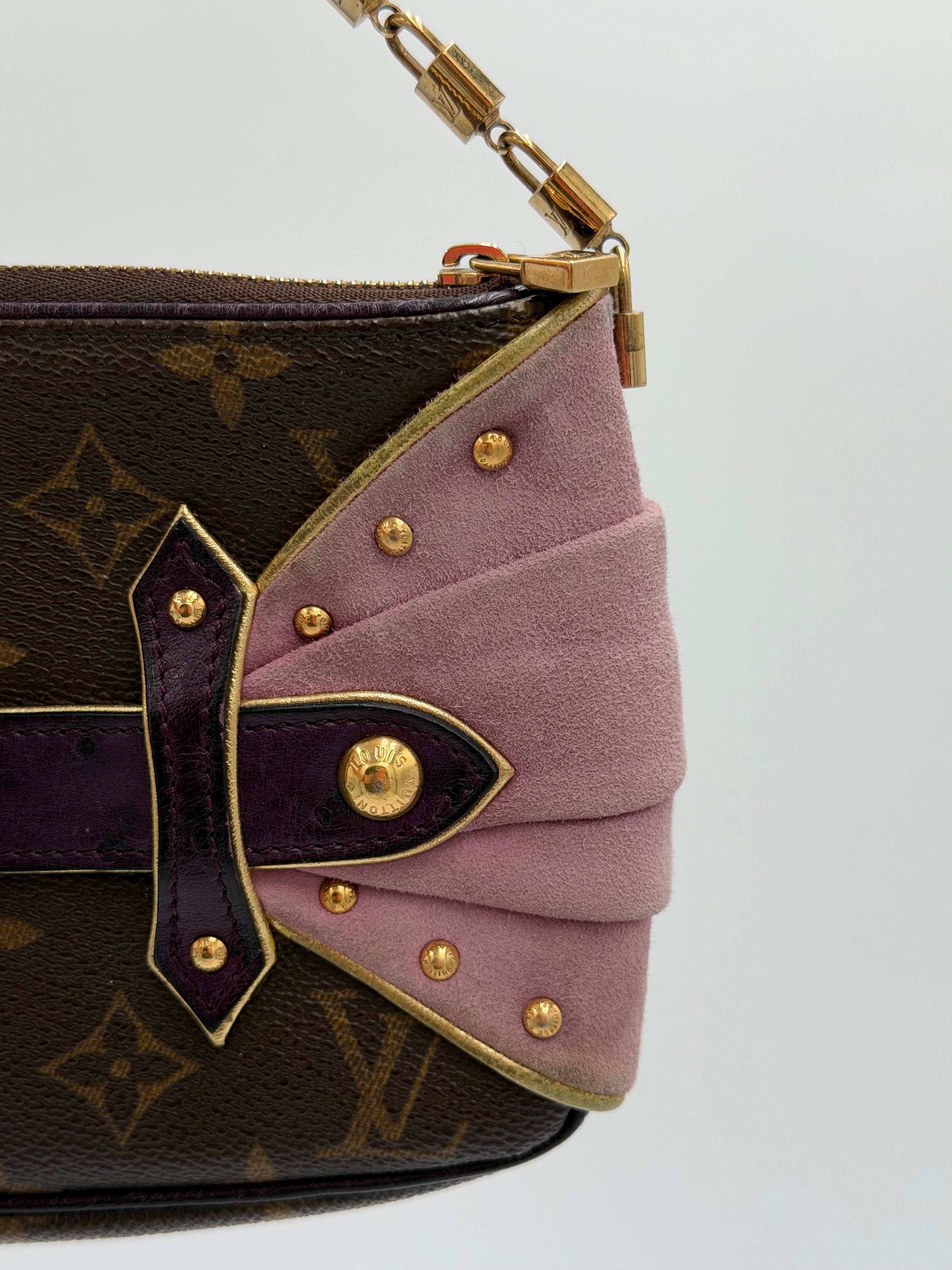 RARE Louis Vuitton Limited Edition Les Extraordinaires Monogram Suede & Ostrich Pochette Bag
