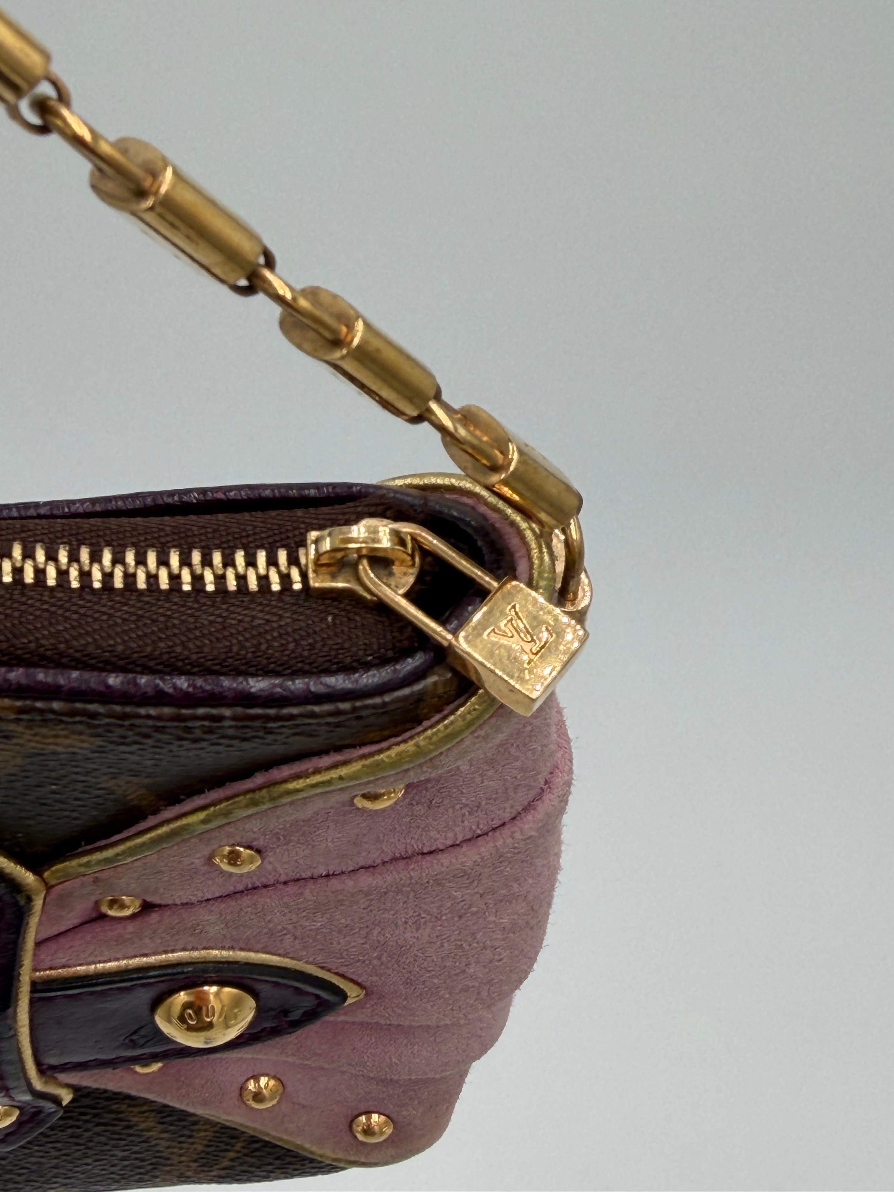 RARE Louis Vuitton Limited Edition Les Extraordinaires Monogram Suede & Ostrich Pochette Bag
