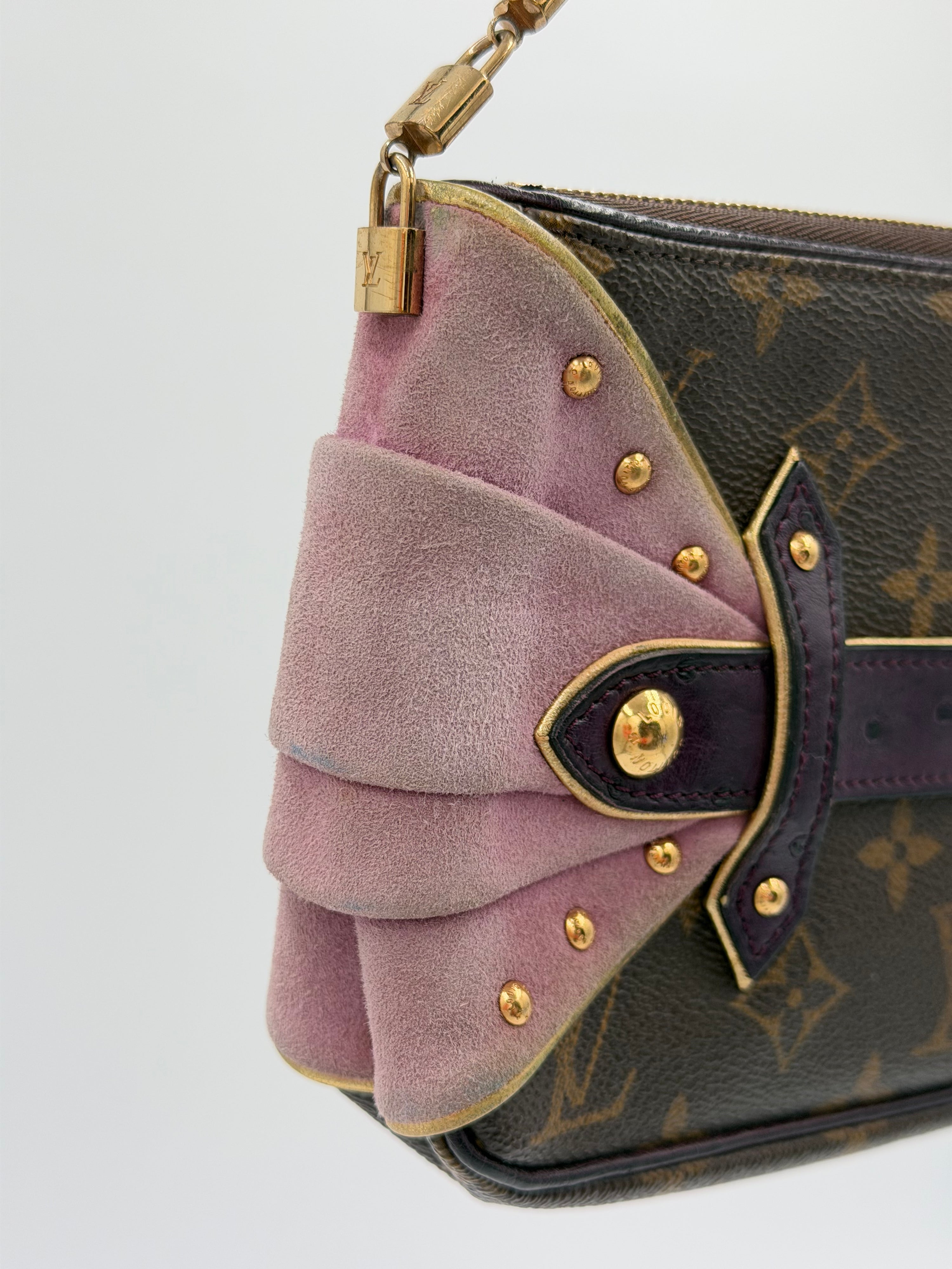 RARE Louis Vuitton Limited Edition Les Extraordinaires Monogram Suede & Ostrich Pochette Bag