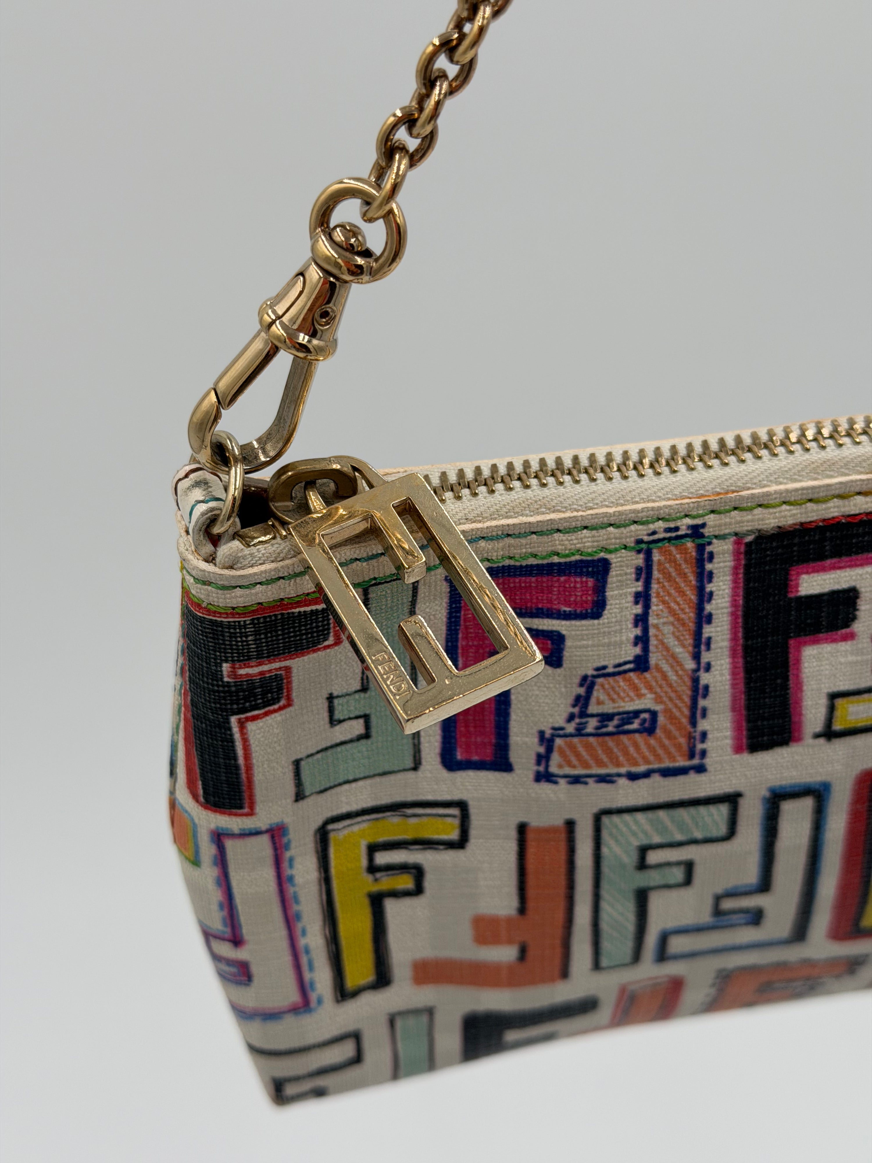 Fendi White Multicolor Zucca Pochette