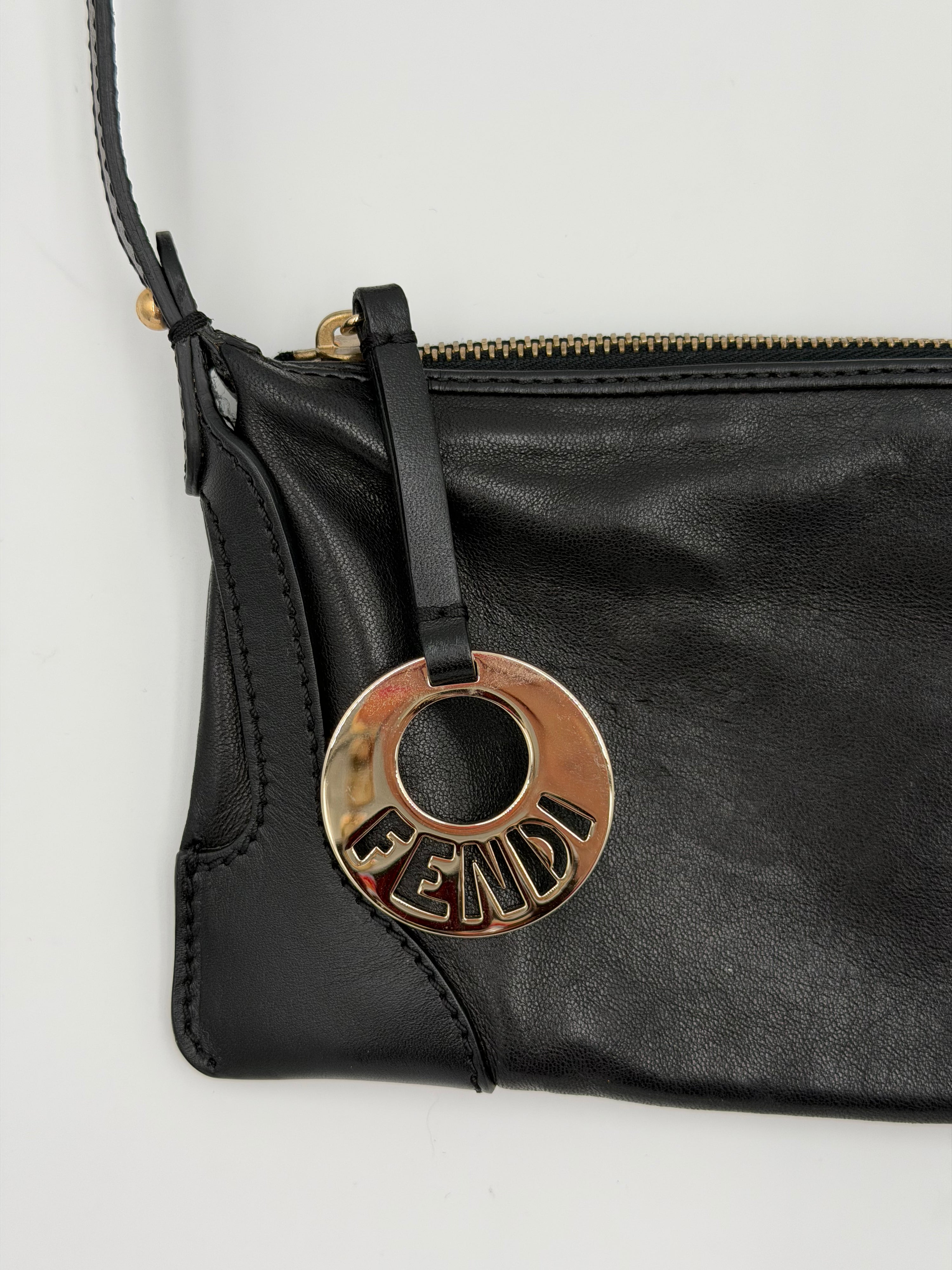 Fendi Black Leather Zip Pochette Handbag
