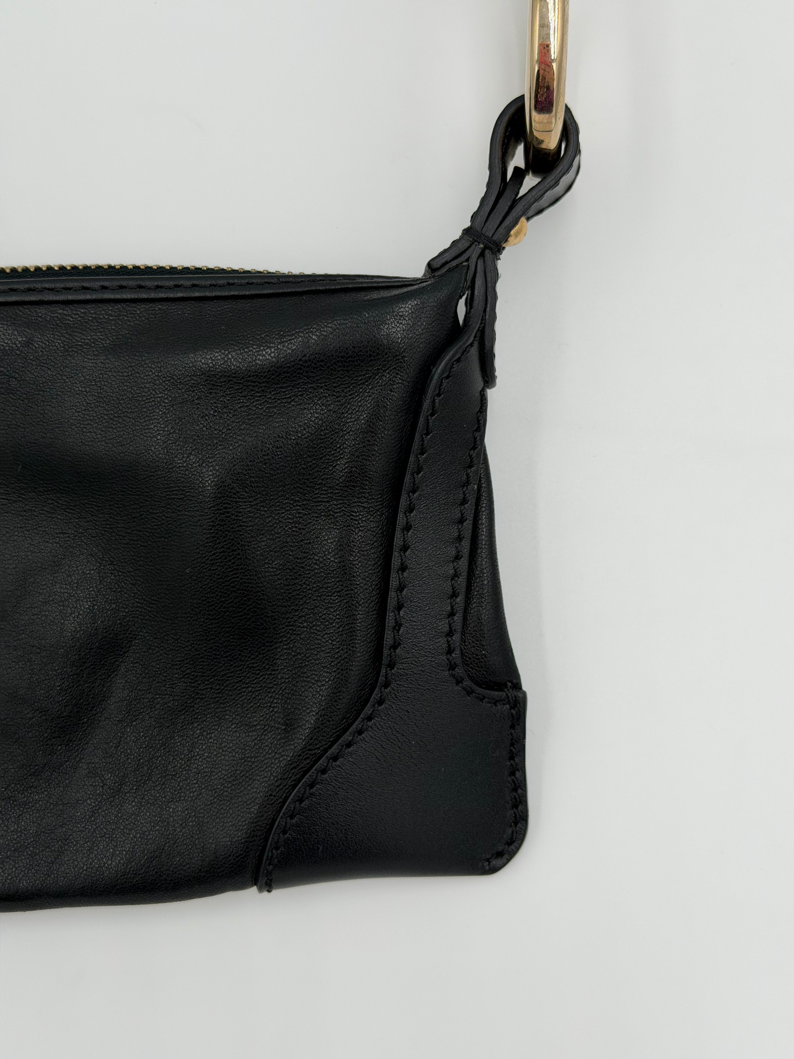 Fendi Black Leather Zip Pochette Handbag