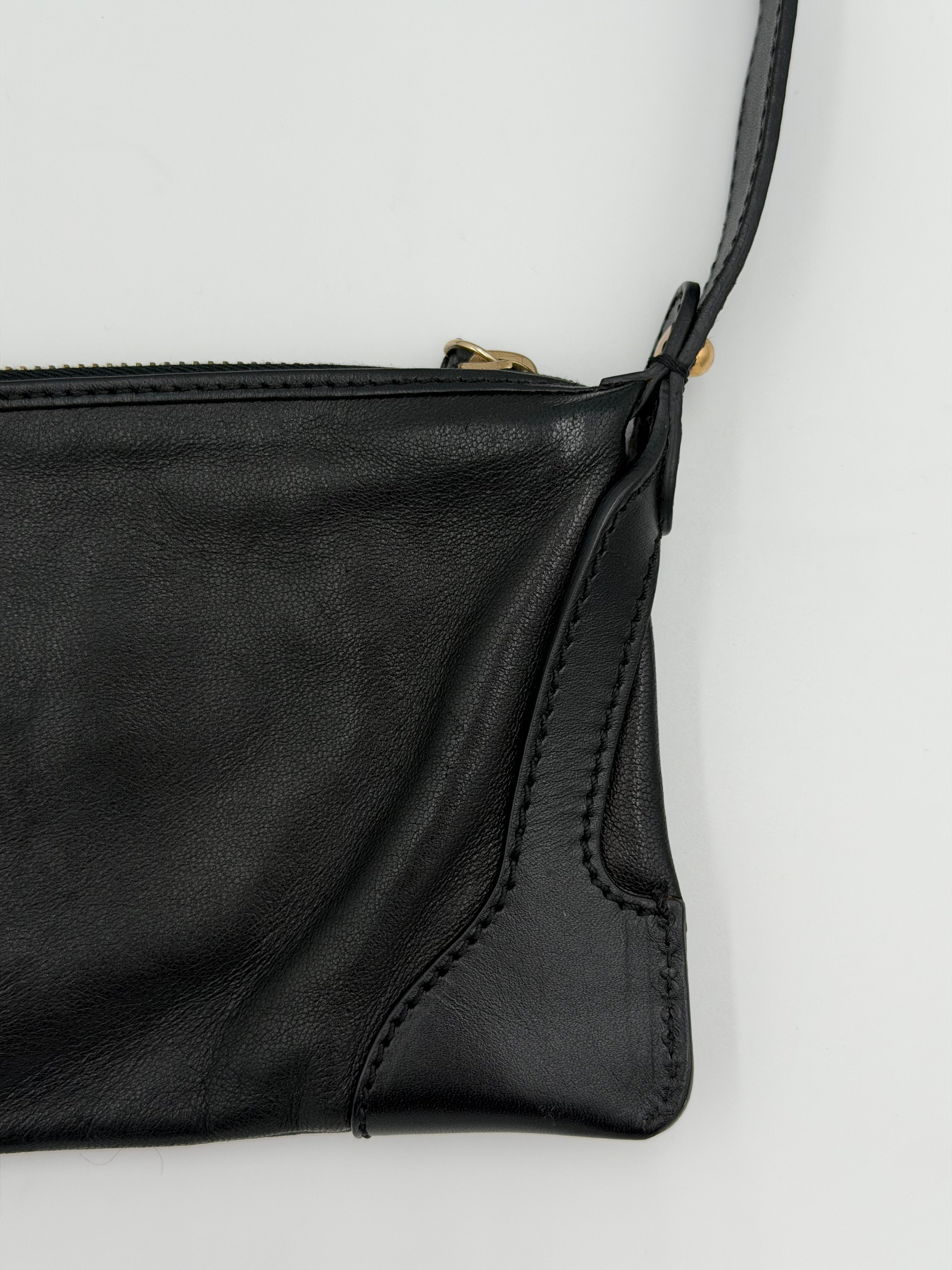 Fendi Black Leather Zip Pochette Handbag