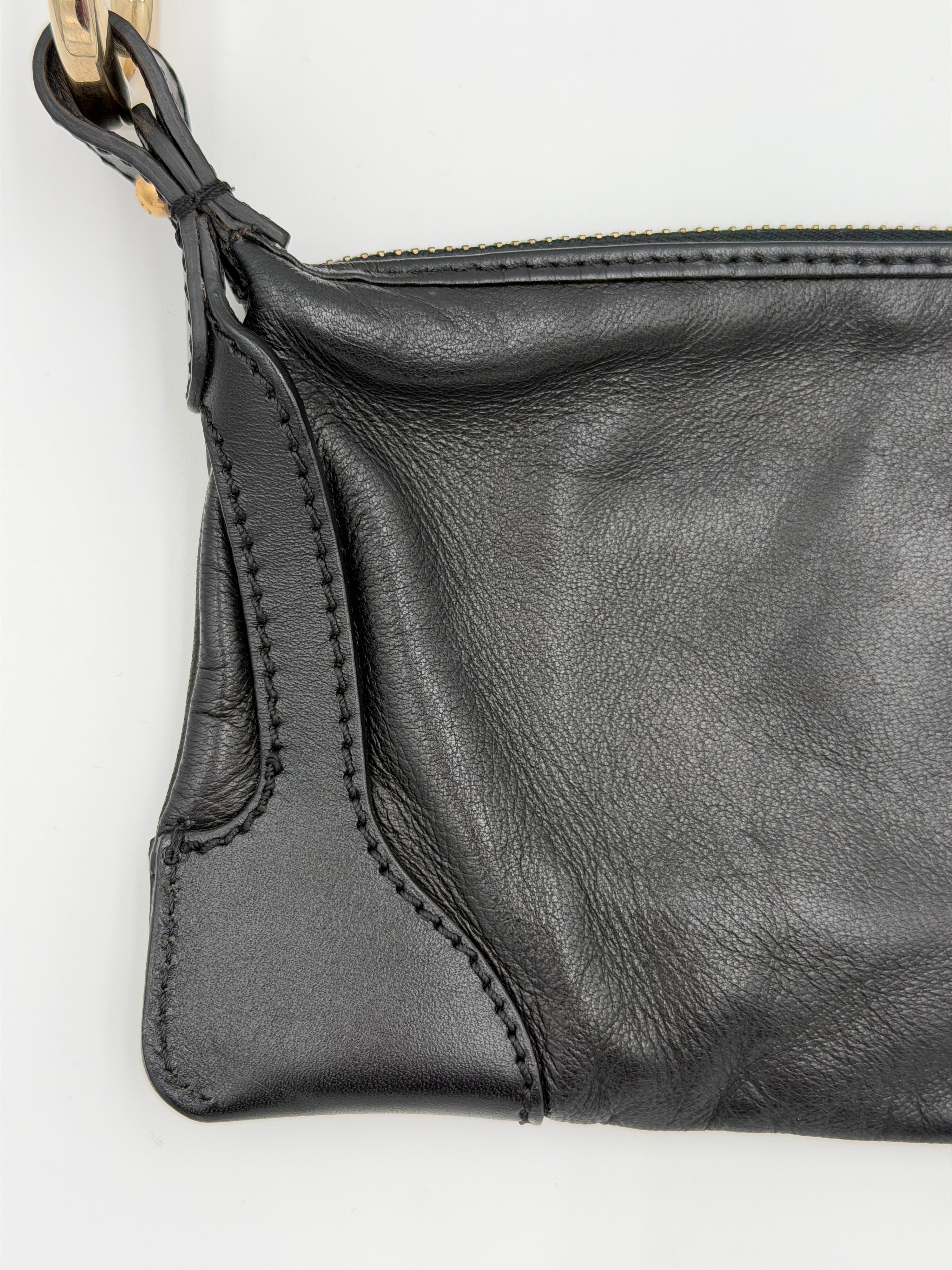 Fendi Black Leather Zip Pochette Handbag